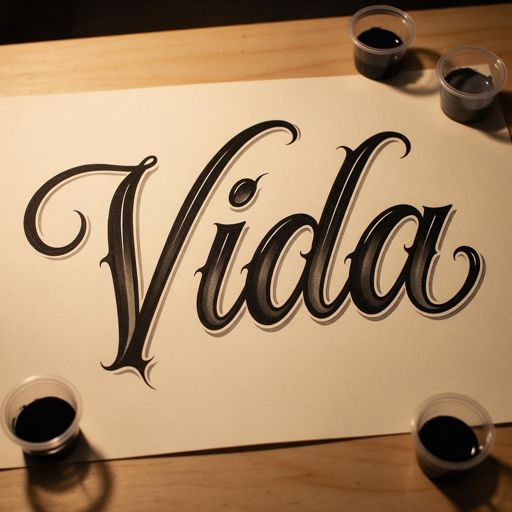 Fonte de IA Letra chicana cursiva gerada no Seedream: a palavra Vida