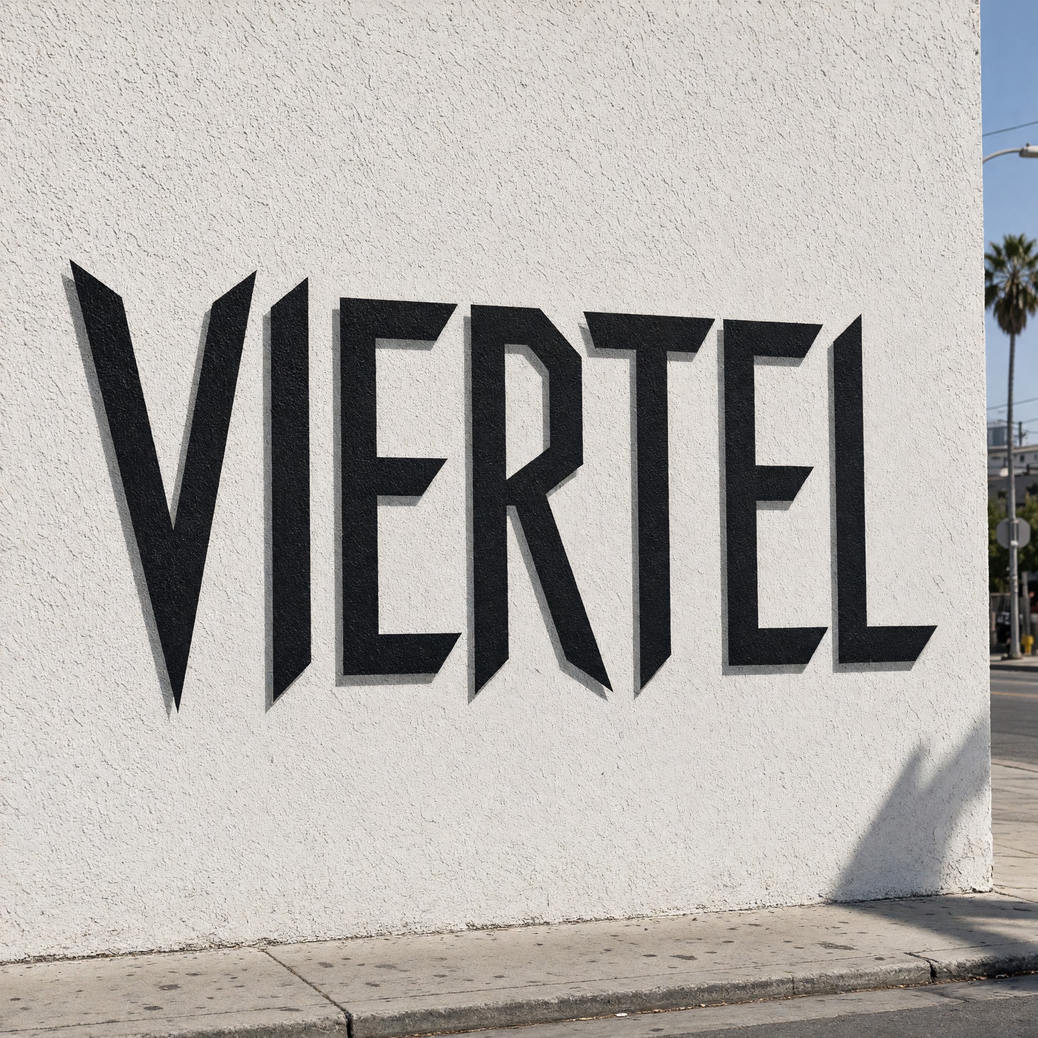 Cholo-Blockschrift KI-Schrift, erstellt mit Grok Imagine: das Wort VIERTEL