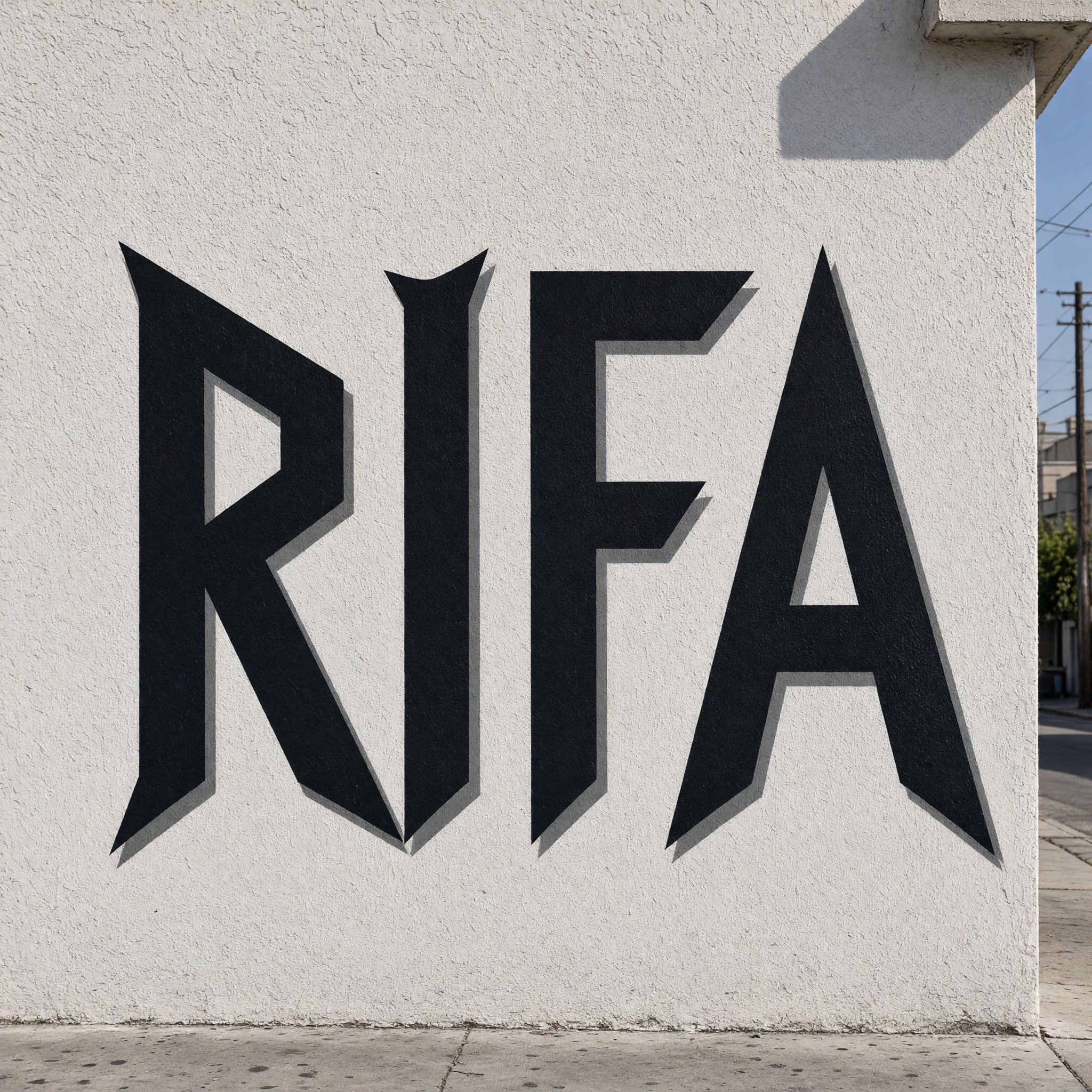 Fuente de IA Letras cholas de bloque generada con Grok Imagine: la palabra RIFA