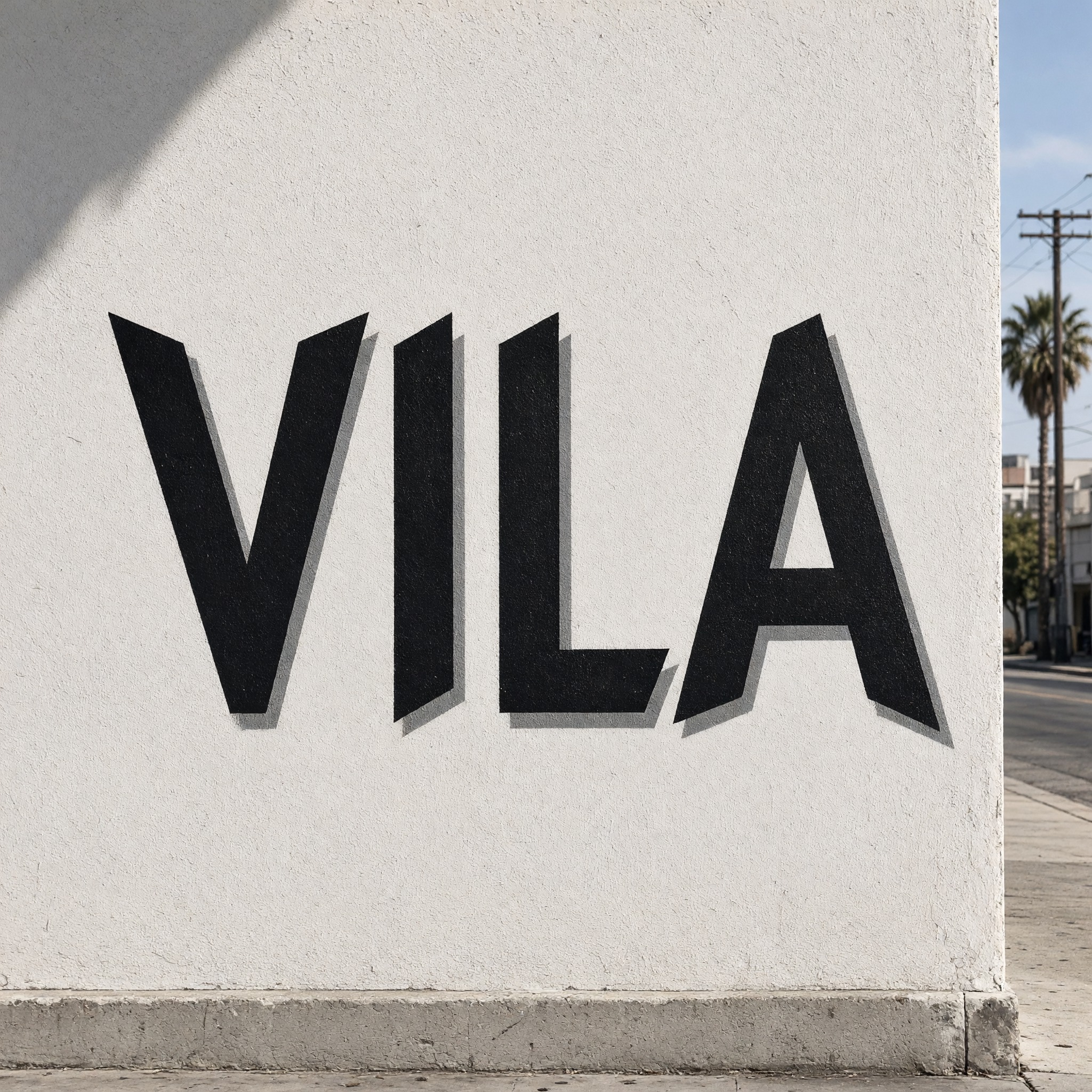 Fonte de IA Letras cholas de bloco gerada no Grok Imagine: a palavra VILA
