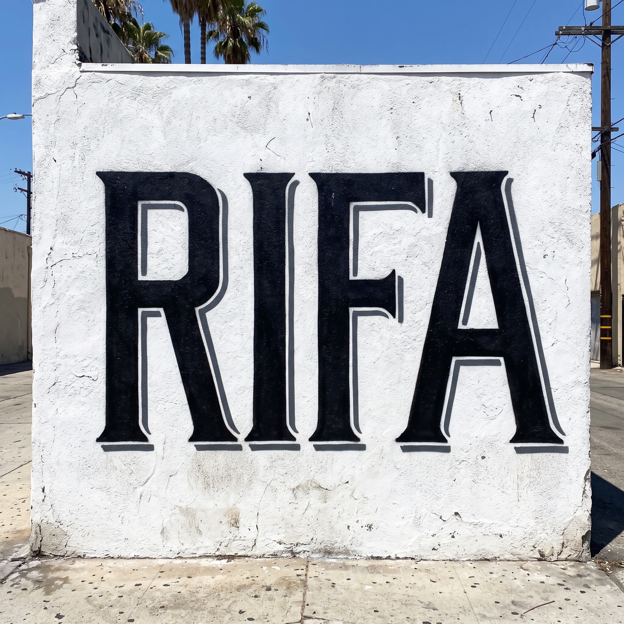 Fuente de IA Letras cholas de bloque generada con Nano Banana: la palabra RIFA