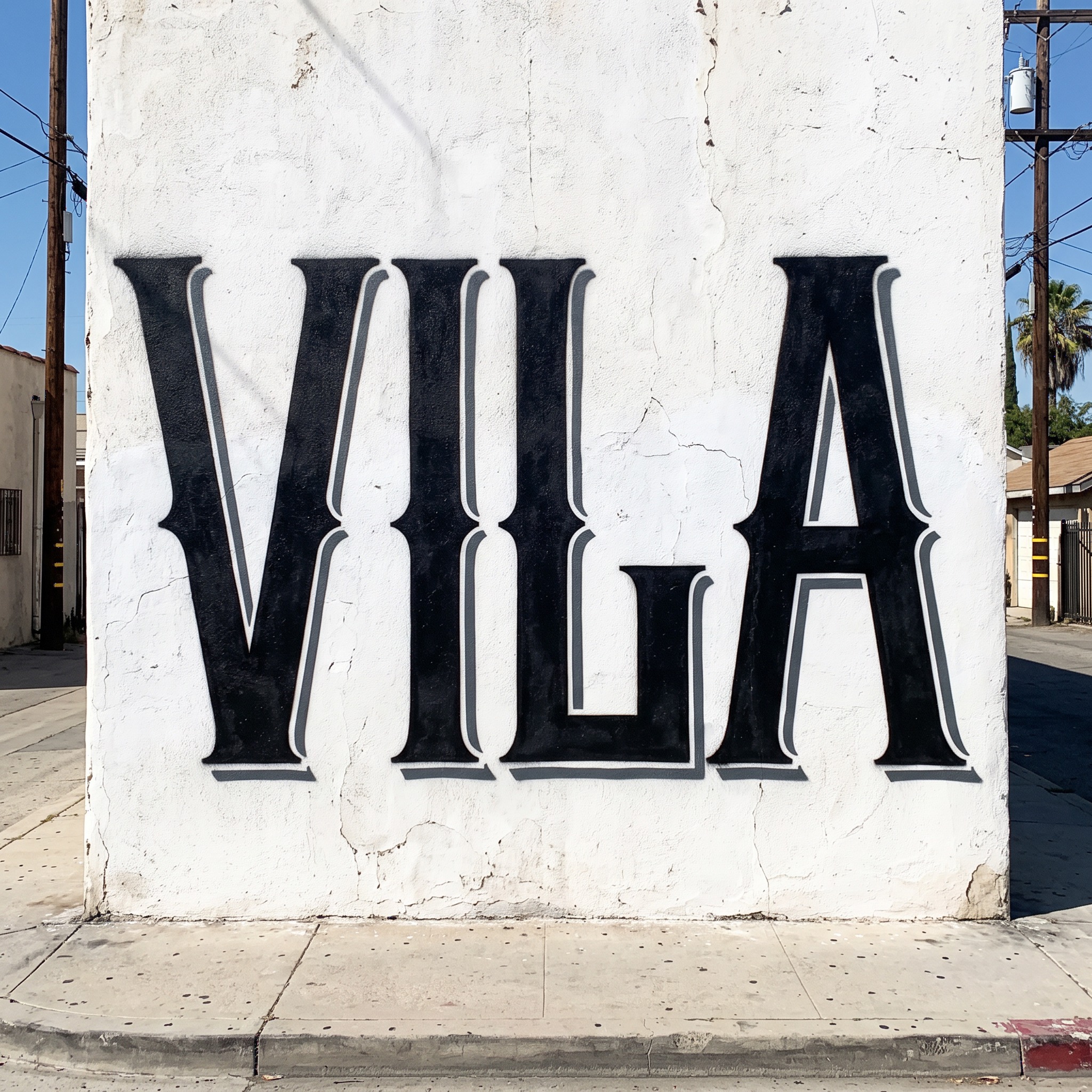 Fonte de IA Letras cholas de bloco gerada no Nano Banana: a palavra VILA