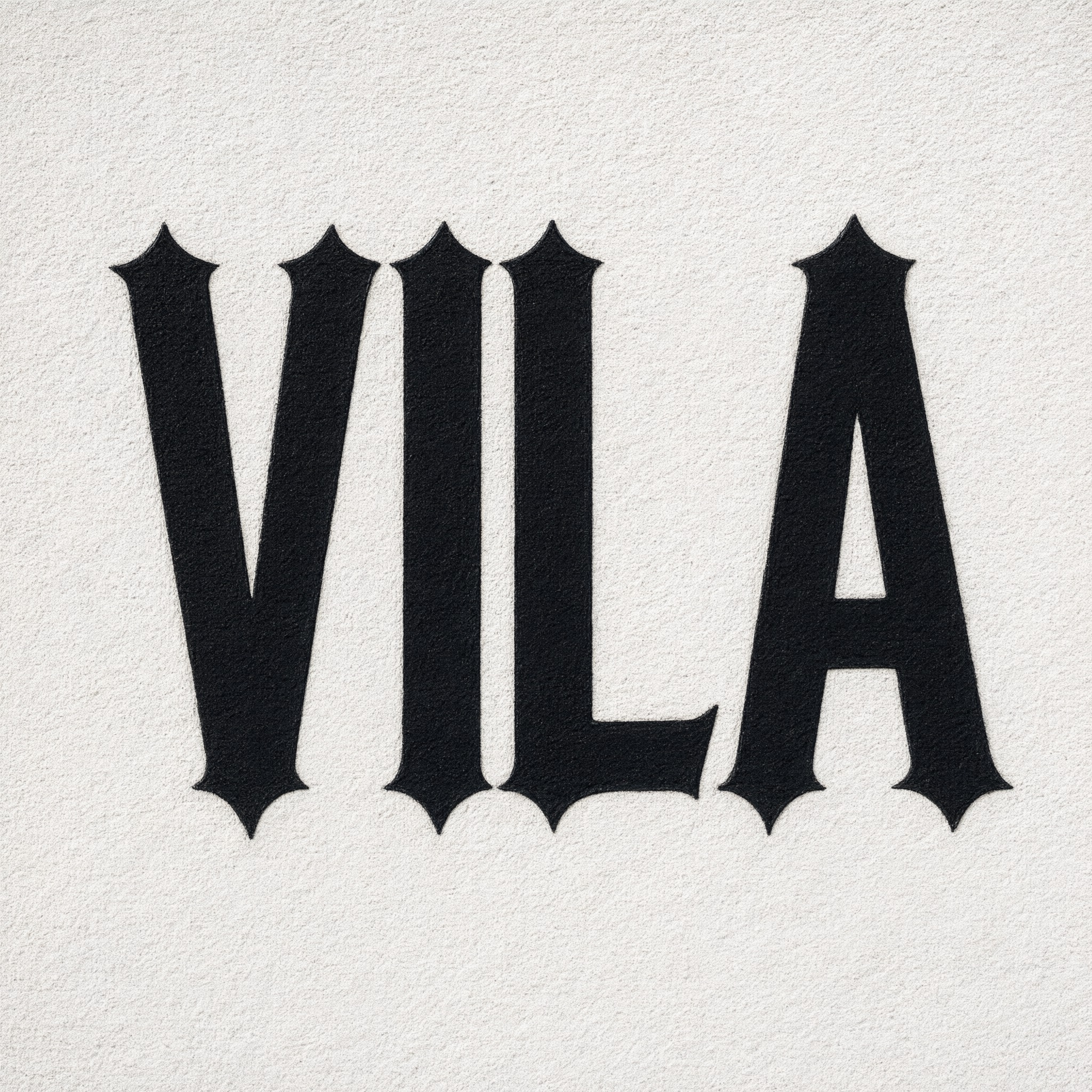 Fonte de IA Letras cholas de bloco gerada no Qwen-Image: a palavra VILA