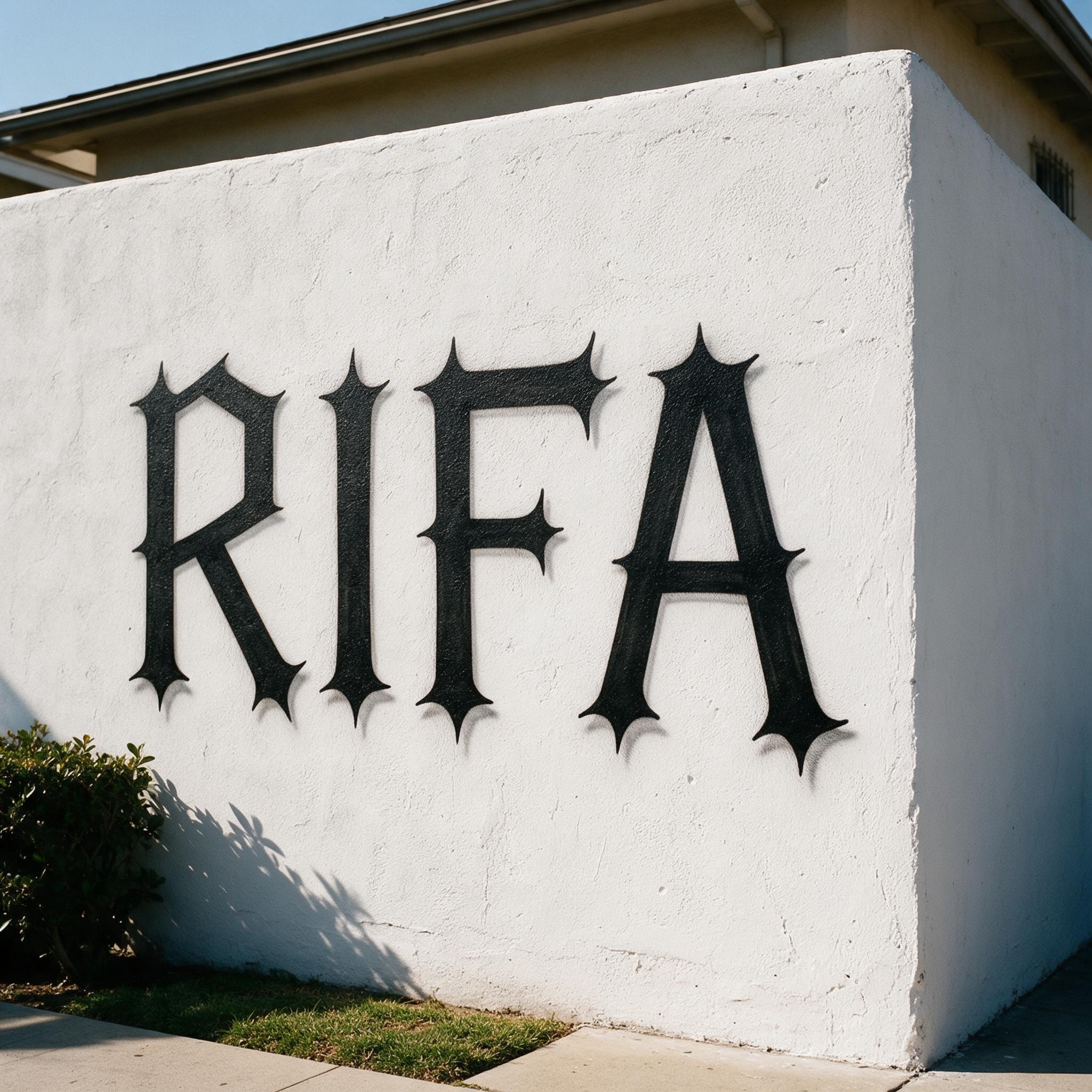 Fuente de IA Letras cholas de bloque generada con Seedream: la palabra RIFA