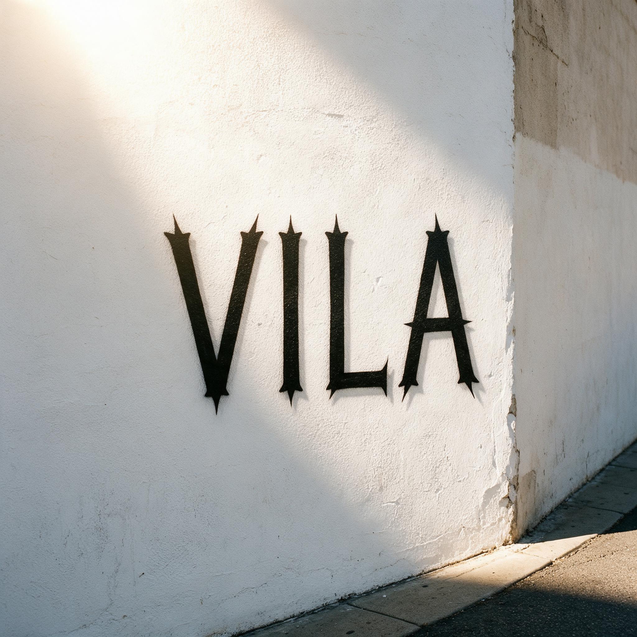 Fonte de IA Letras cholas de bloco gerada no Seedream: a palavra VILA