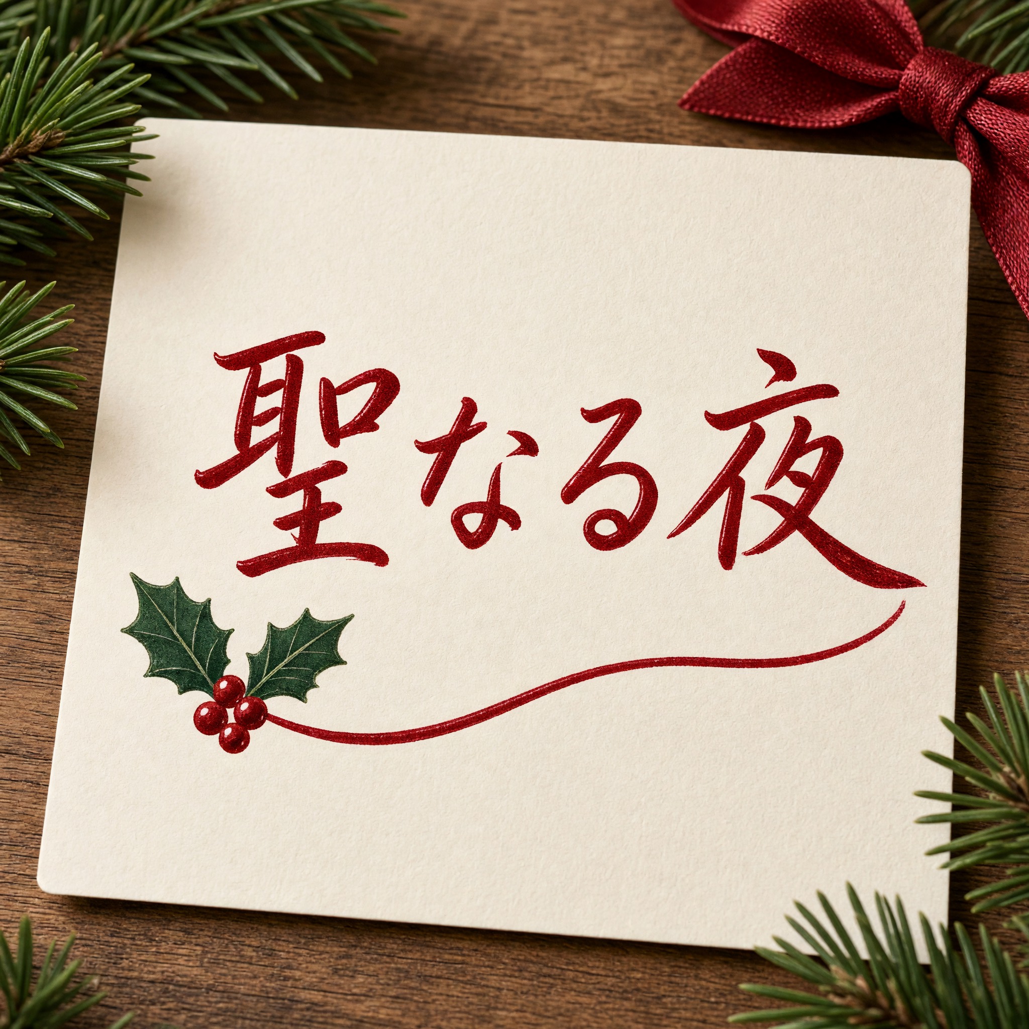 Grok Imagine で生成した メリークリスマス 筆記体 AIフォント：文字「聖なる夜」