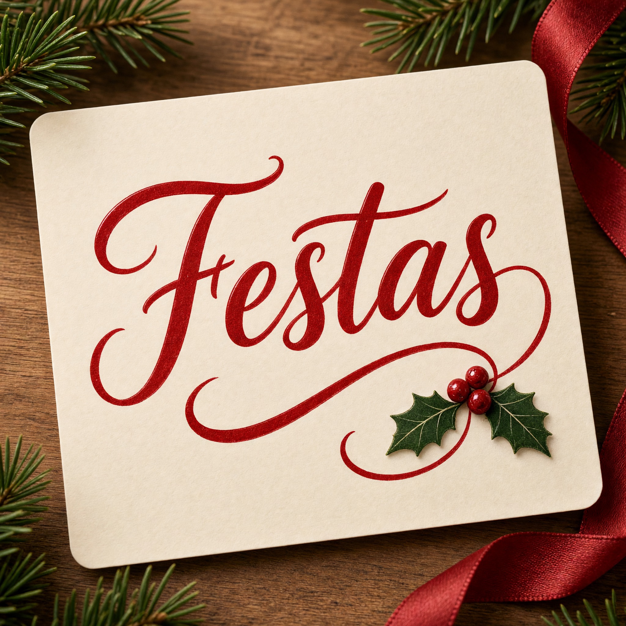 Fonte de IA Letra cursiva de Natal gerada no Grok Imagine: a palavra Festas