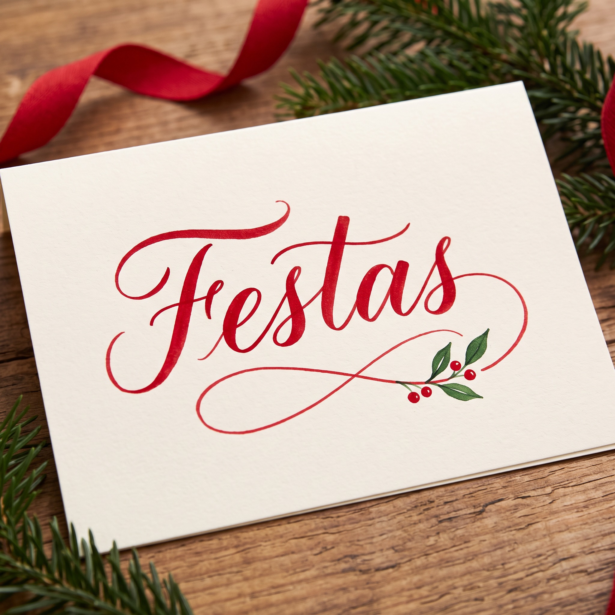 Fonte de IA Letra cursiva de Natal gerada no Nano Banana: a palavra Festas
