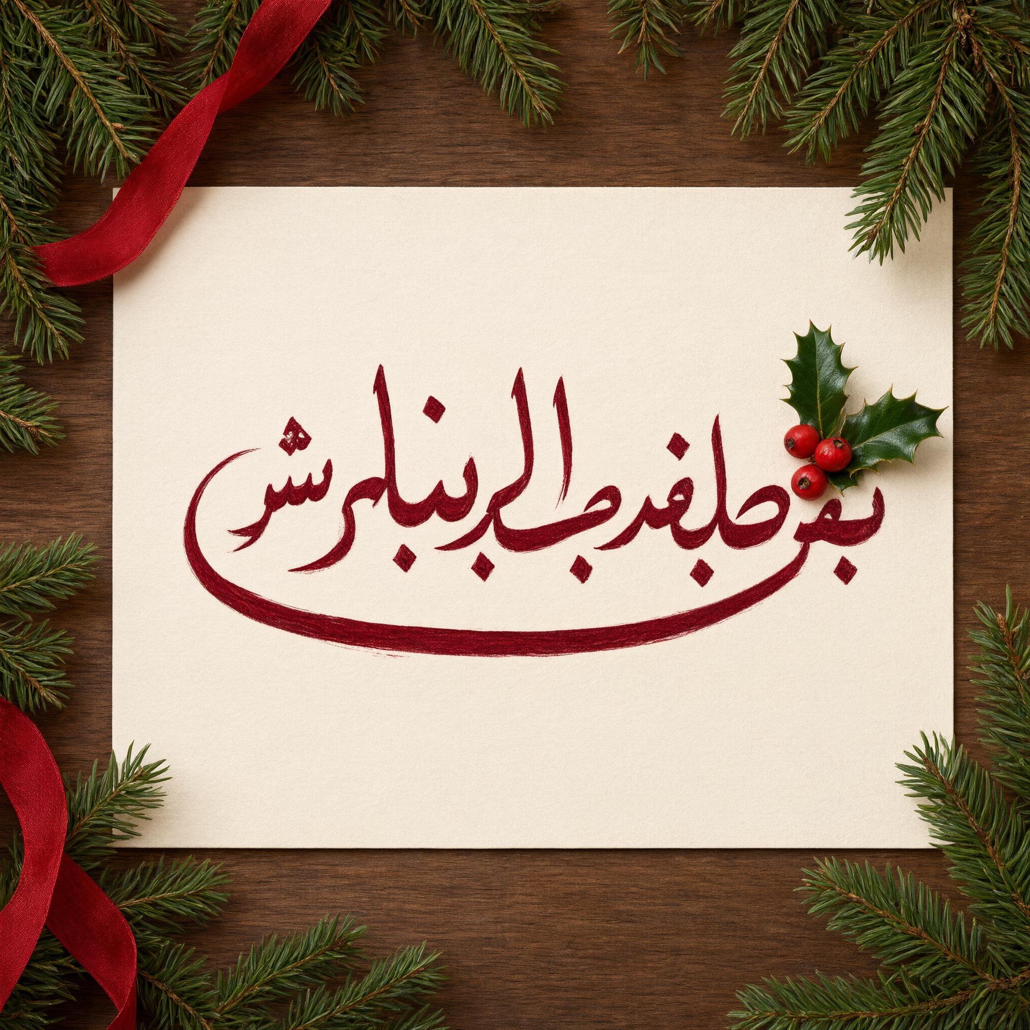 خط خط كريسماس مزخرف بالذكاء الاصطناعي من توليد Qwen-Image: كلمة بهجة