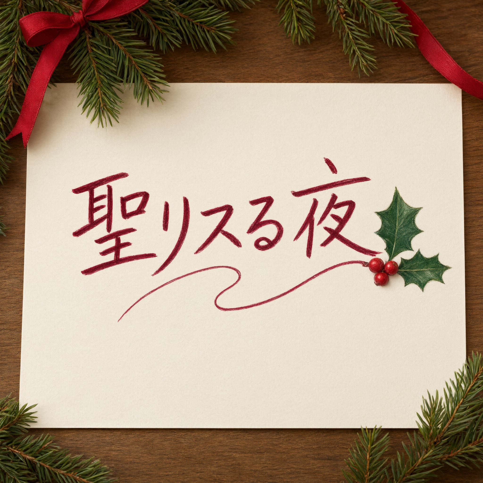 Qwen-Image で生成した メリークリスマス 筆記体 AIフォント：文字「聖なる夜」