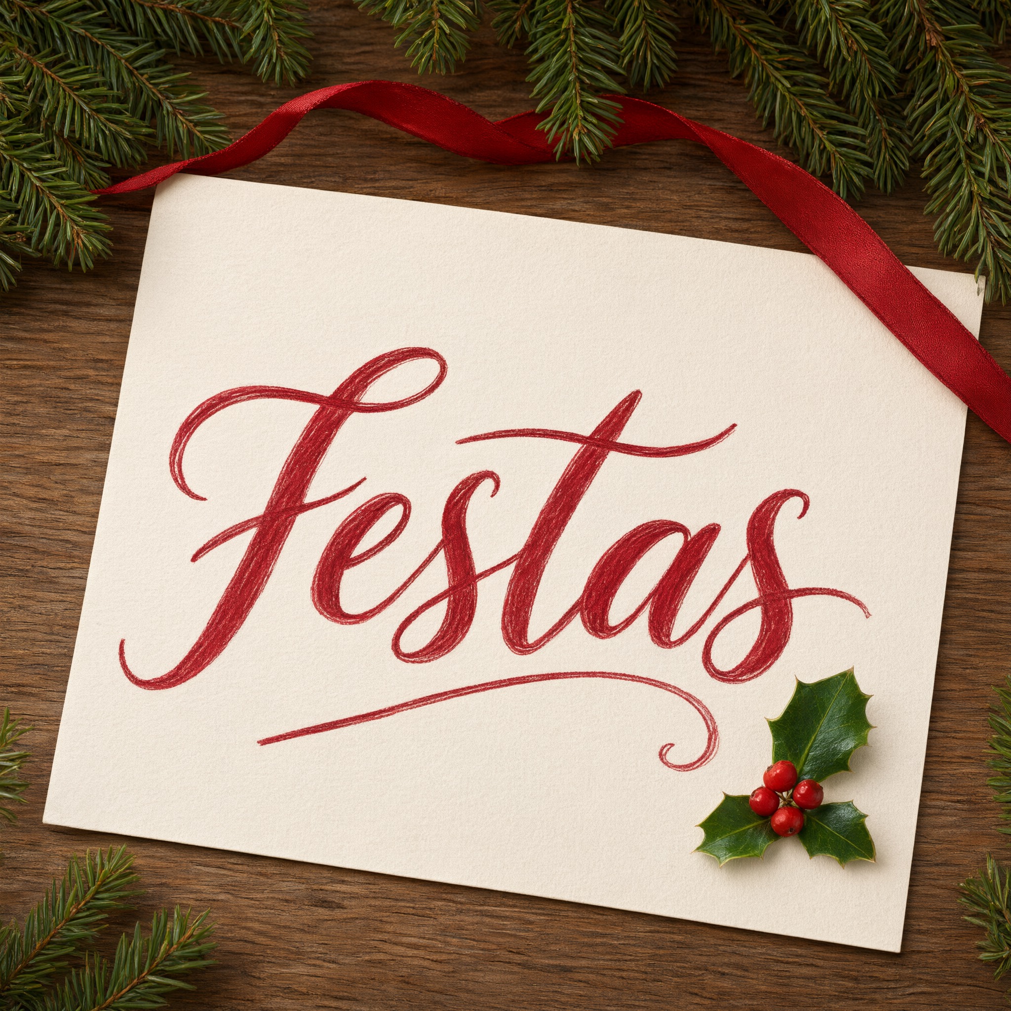 Fonte de IA Letra cursiva de Natal gerada no Qwen-Image: a palavra Festas