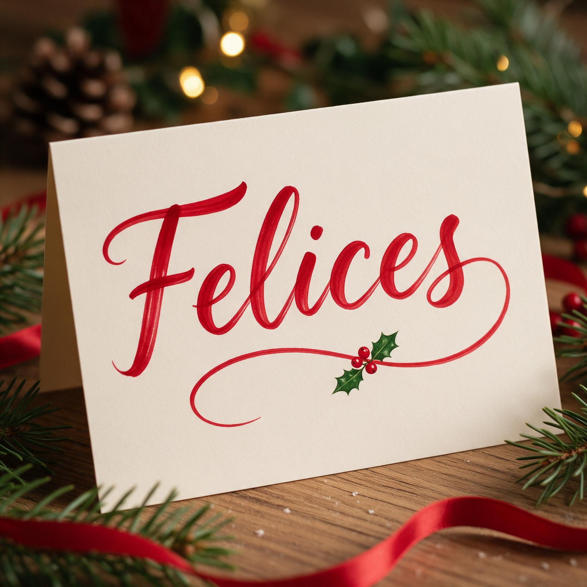 Fuente de IA Letra cursiva navideña generada con Seedream: la palabra Felices