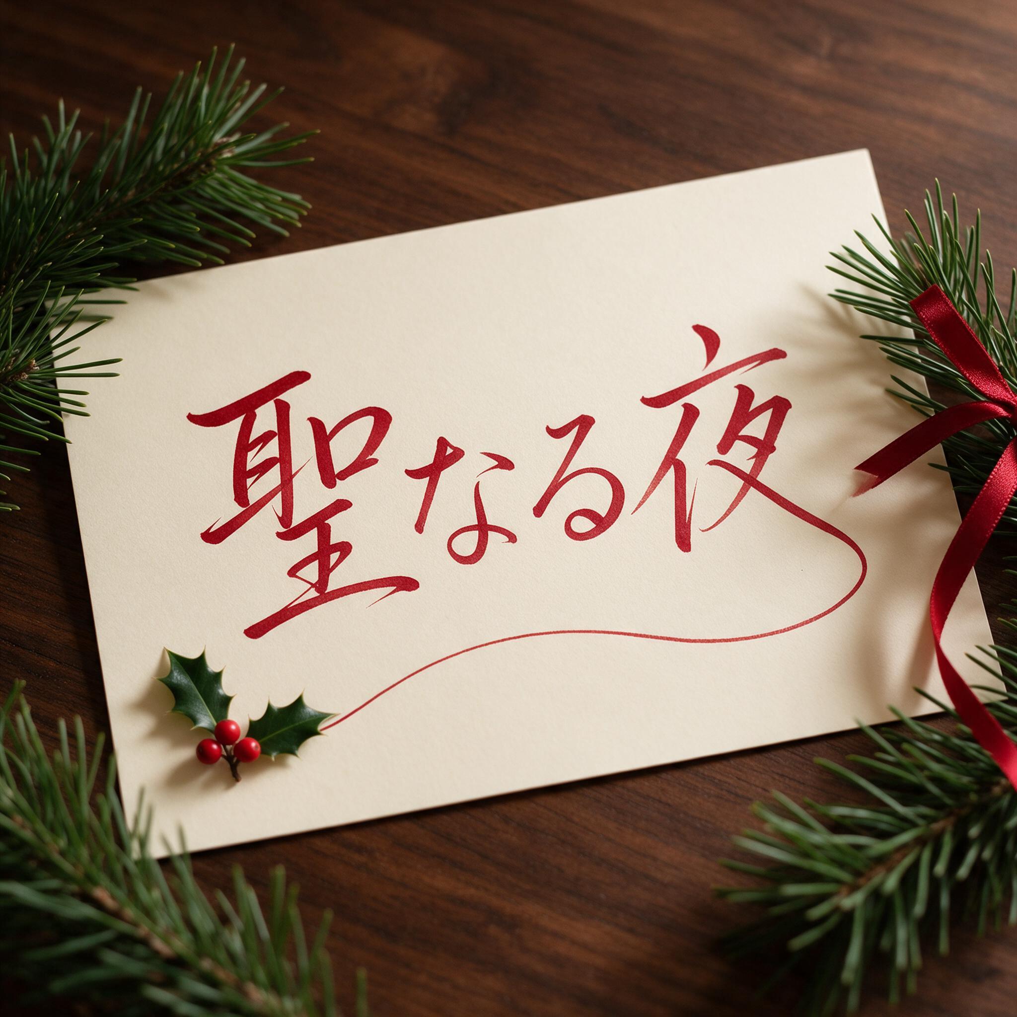 Seedream で生成した メリークリスマス 筆記体 AIフォント：文字「聖なる夜」