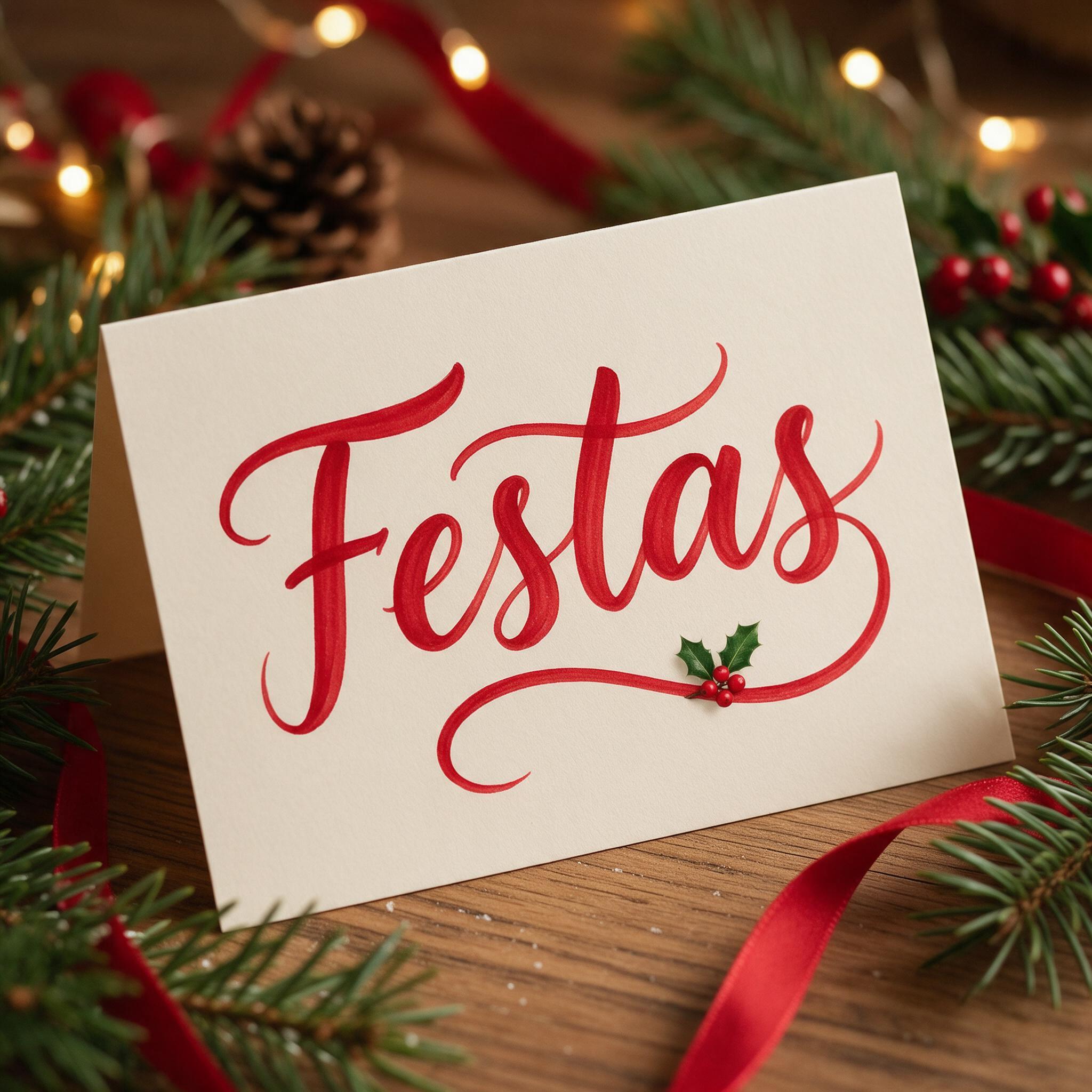 Fonte de IA Letra cursiva de Natal gerada no Seedream: a palavra Festas