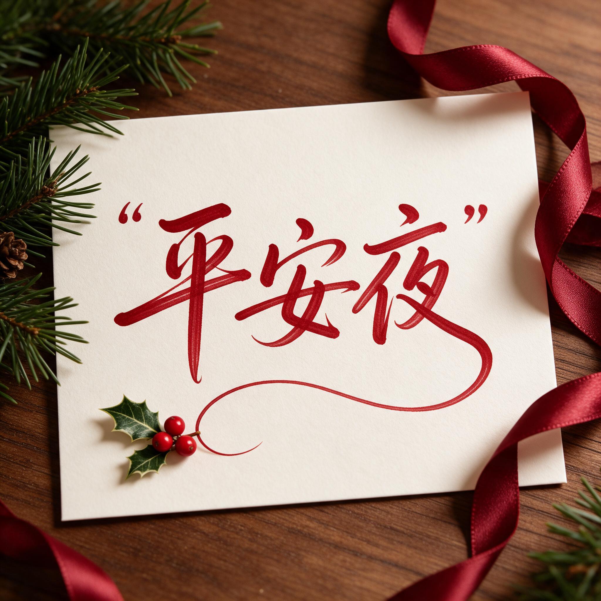 圣诞花体字 AI 字体在 Seedream 上的生成结果：文字 平安夜