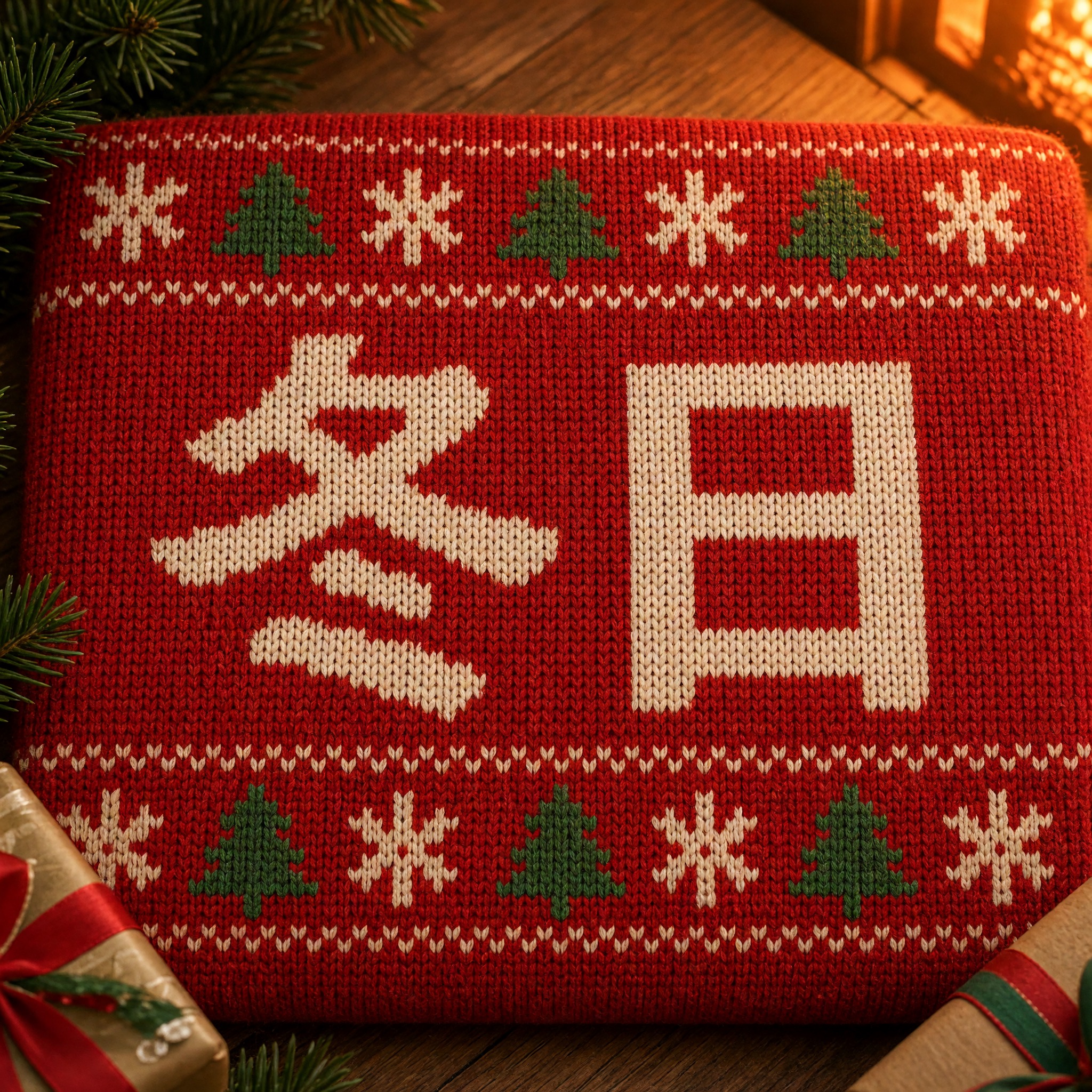 圣诞毛衣字体 AI 字体在 Grok Imagine 上的生成结果：文字 冬日