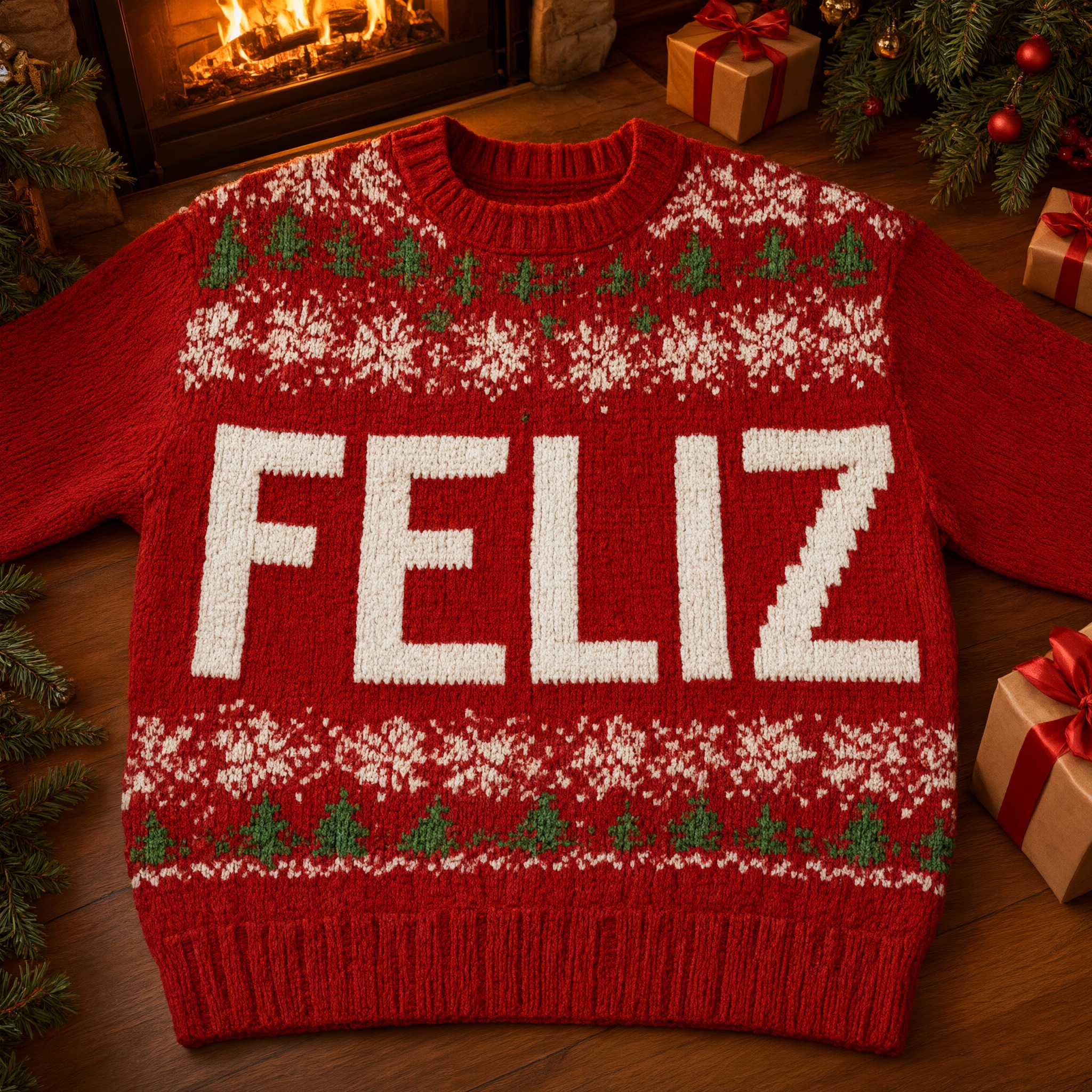 Fonte de IA Letras de suéter de Natal gerada no Qwen-Image: a palavra FELIZ