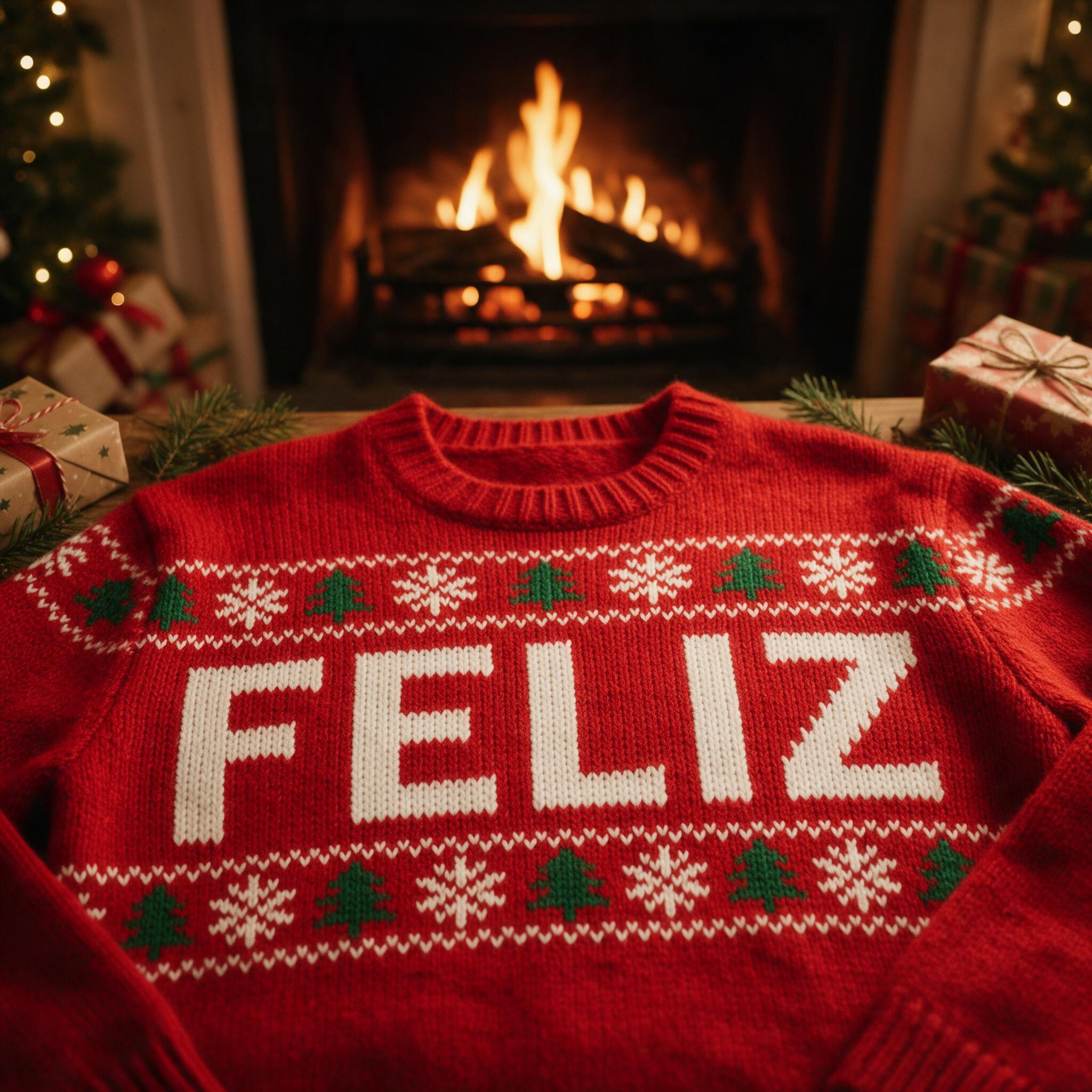 Fuente de IA Letras de suéter navideño generada con Seedream: la palabra FELIZ