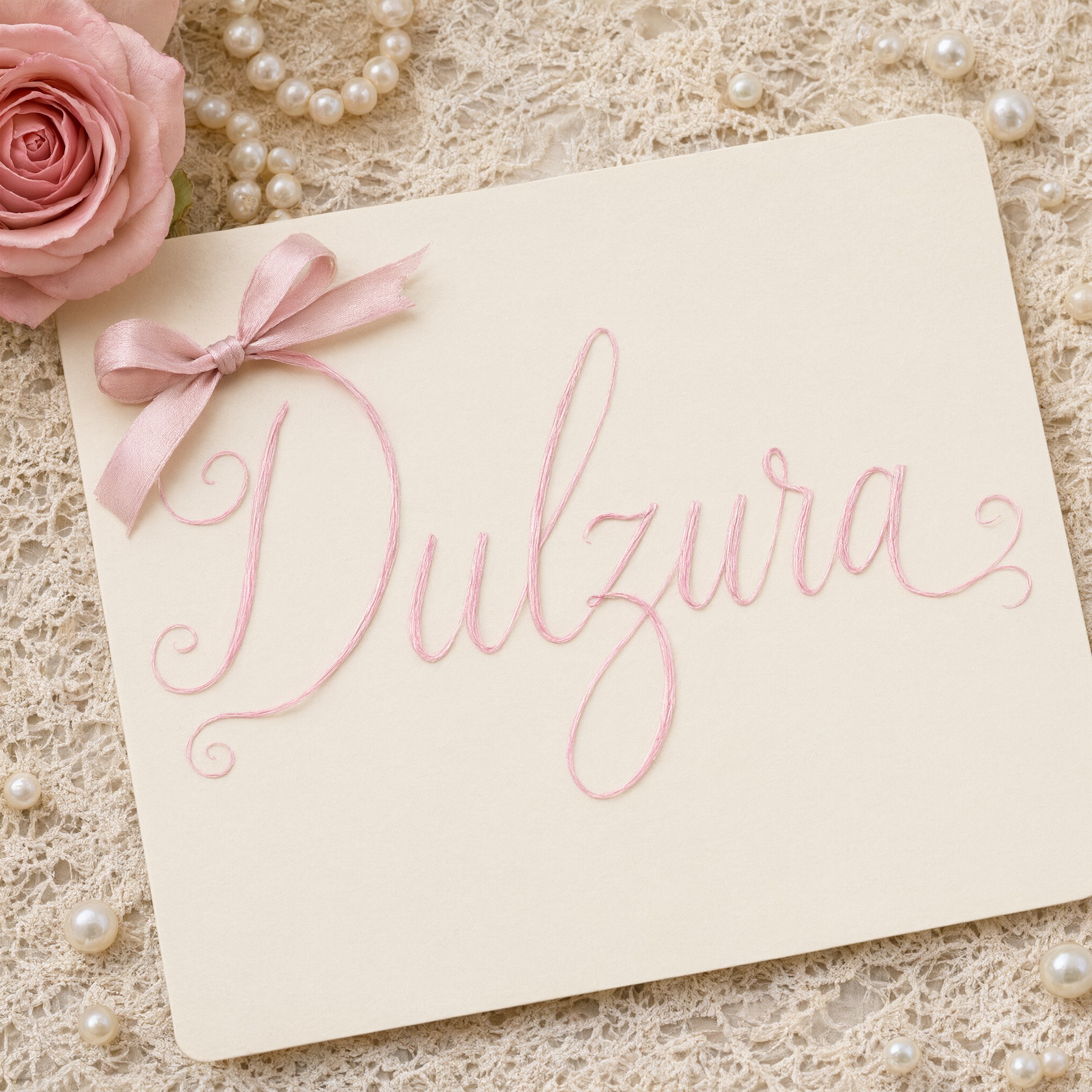 Fuente de IA Letras coquette generada con Qwen-Image: la palabra Dulzura
