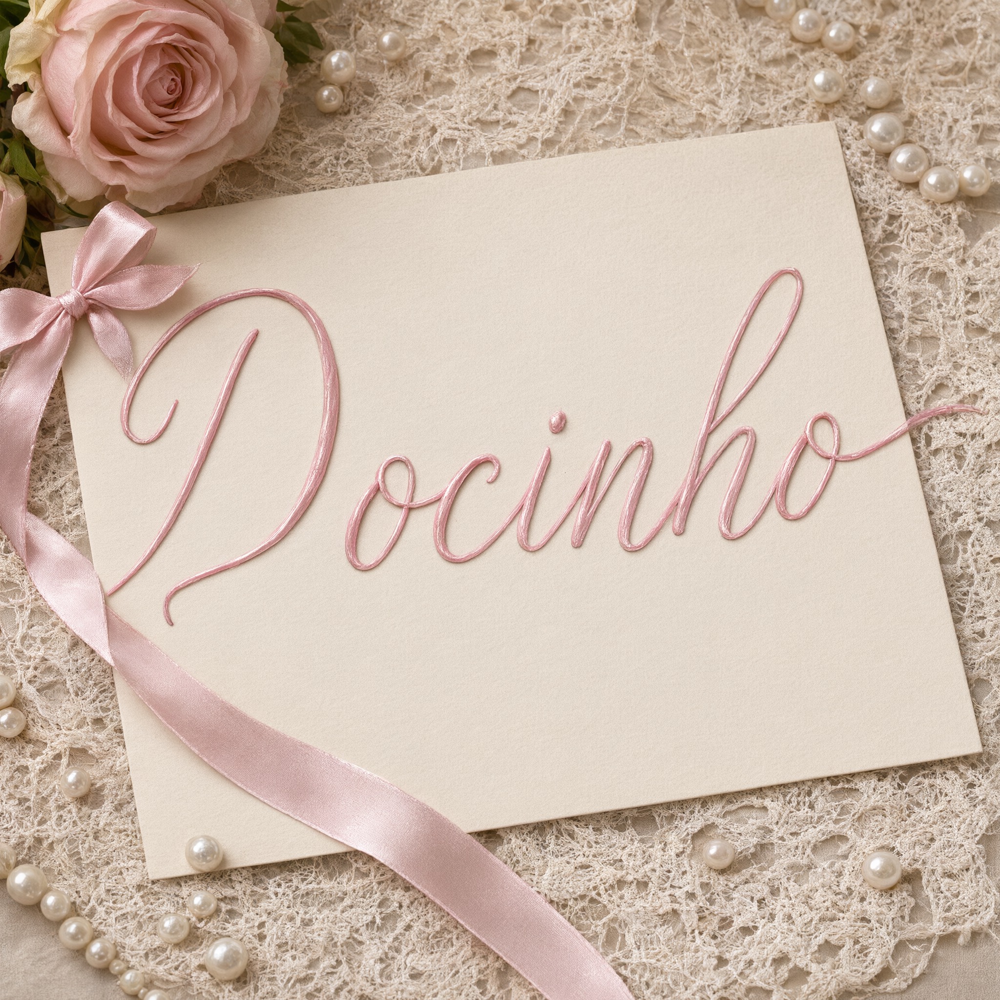 Fonte de IA Fonte coquette gerada no Qwen-Image: a palavra Docinho