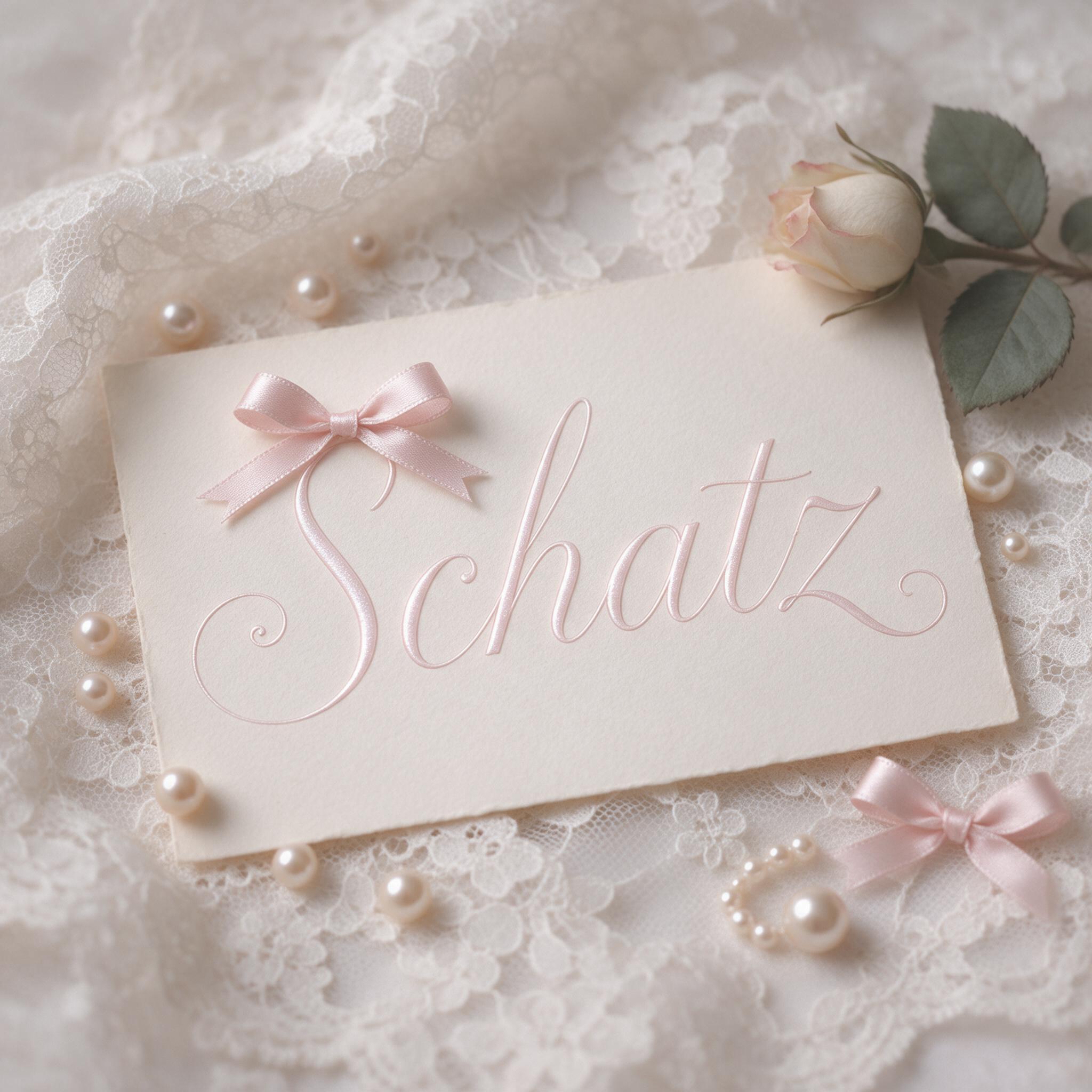 Coquette-Schrift KI-Schrift, erstellt mit Seedream: das Wort Schatz