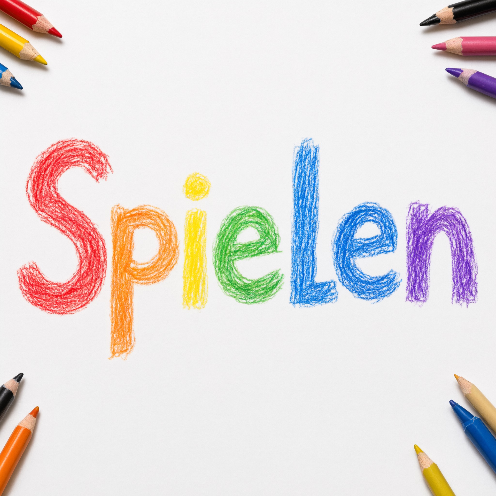 Kinderschrift KI-Schrift, erstellt mit Qwen-Image: das Wort Spielen