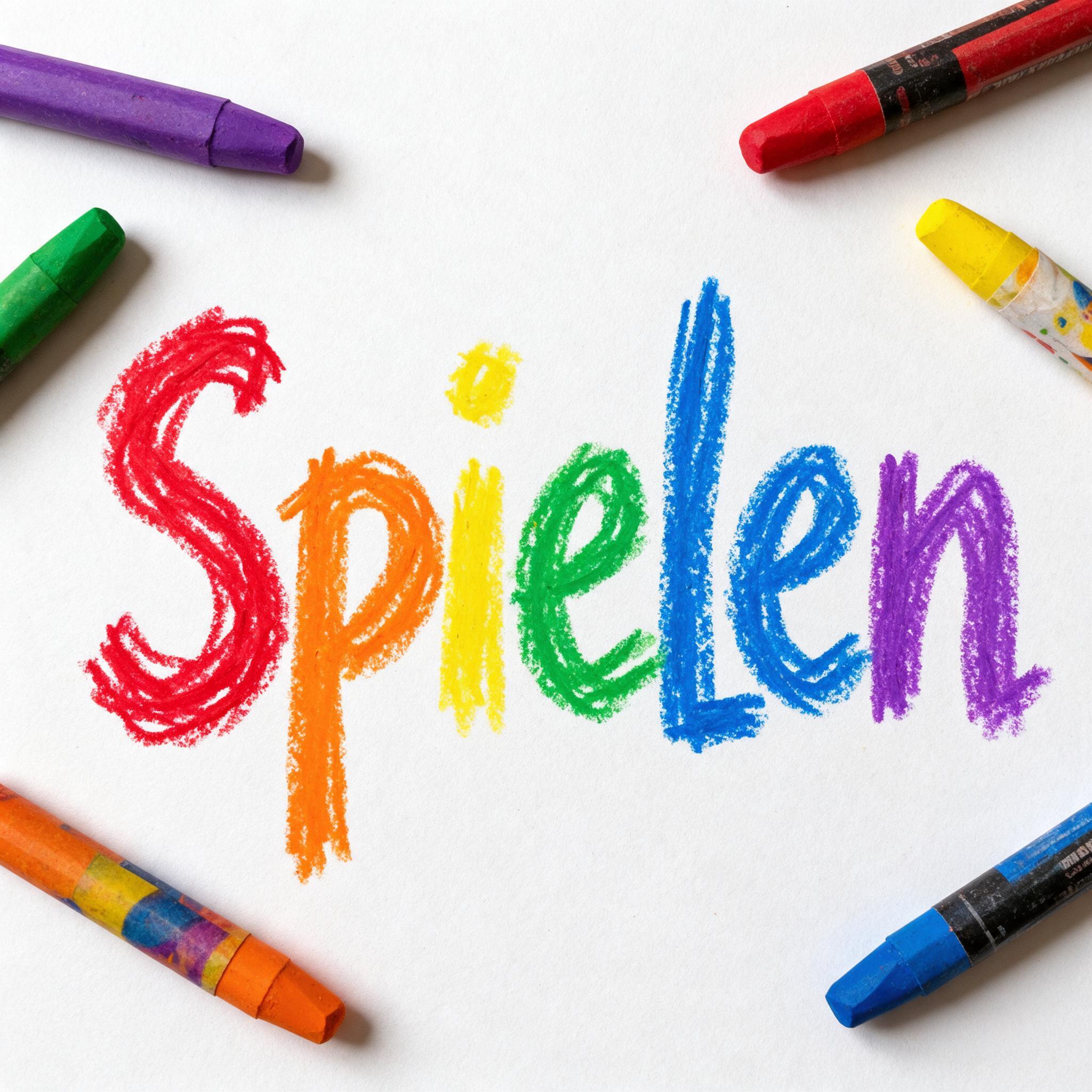 Kinderschrift KI-Schrift, erstellt mit Seedream: das Wort Spielen