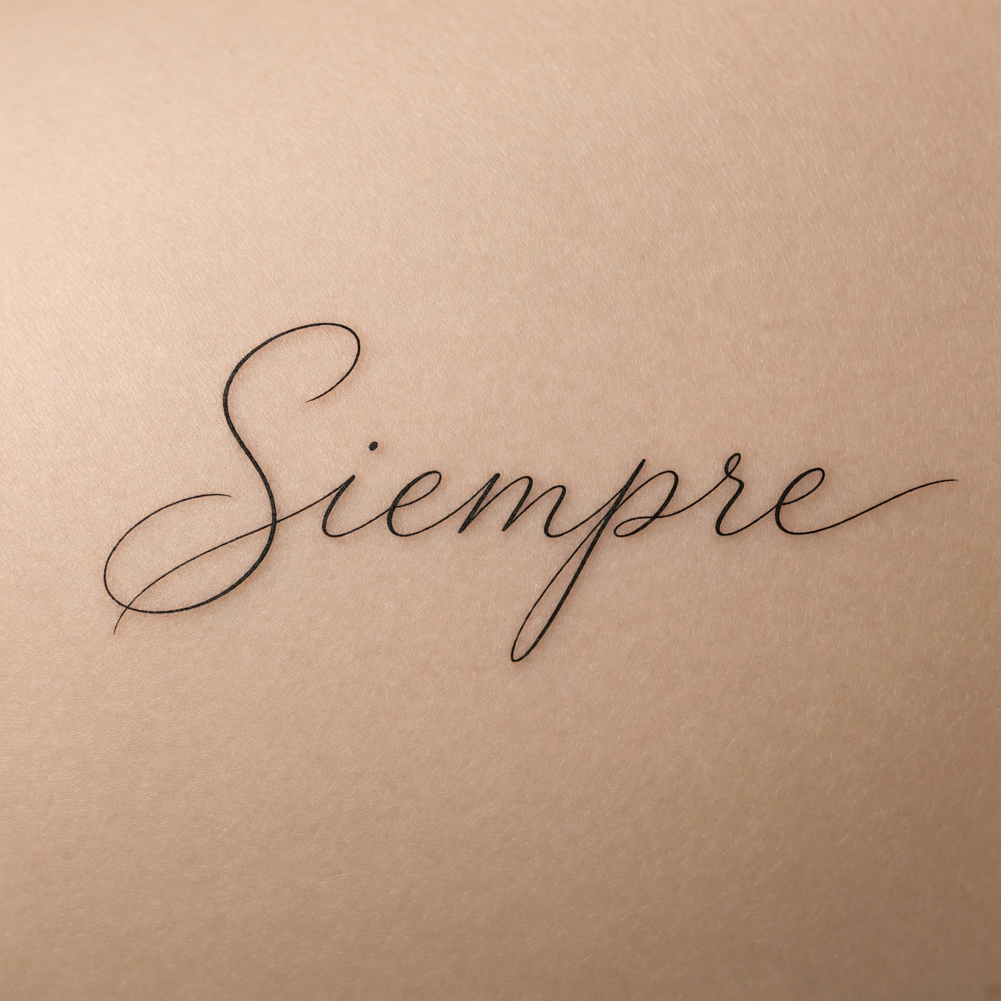 Fuente de IA Letras finas para tatuajes generada con Grok Imagine: la palabra Siempre