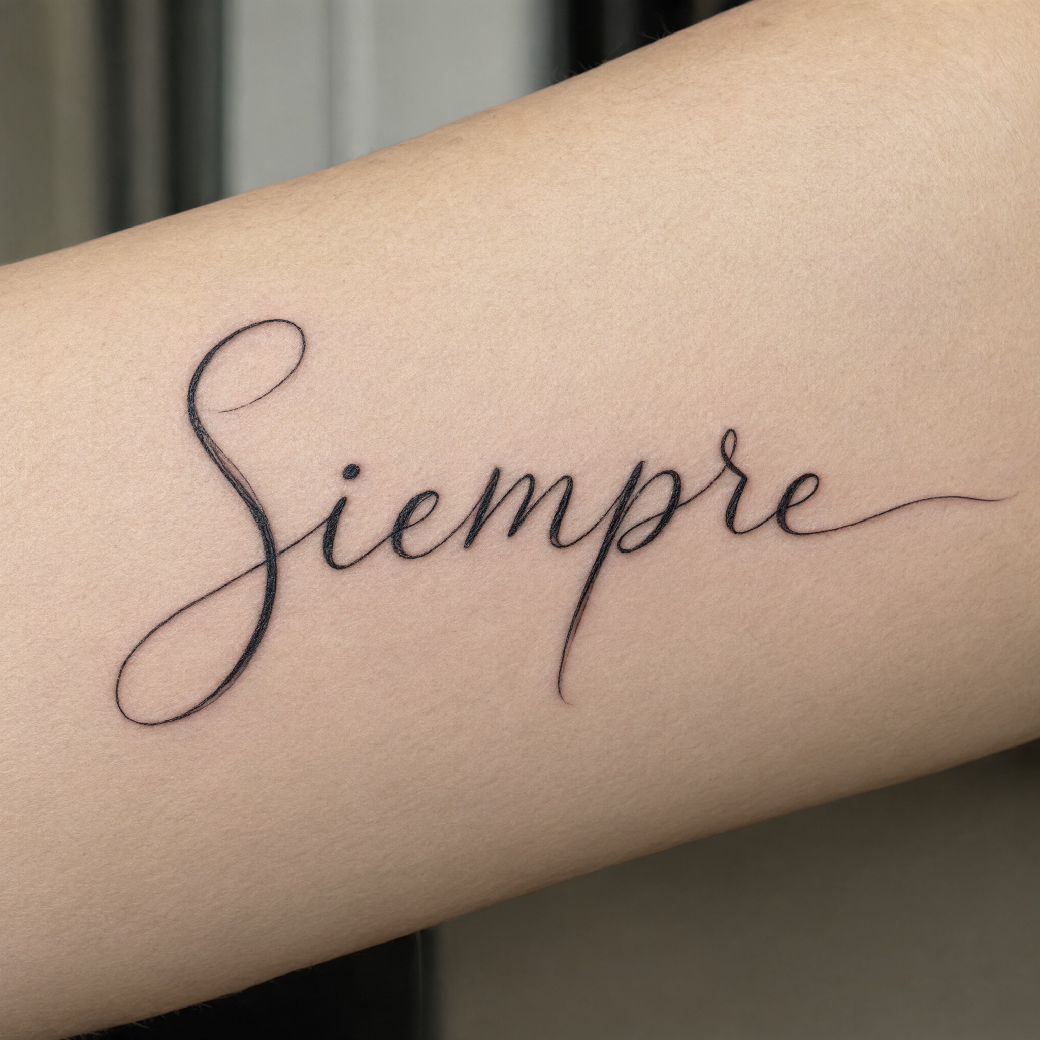 Fuente de IA Letras finas para tatuajes generada con Qwen-Image: la palabra Siempre