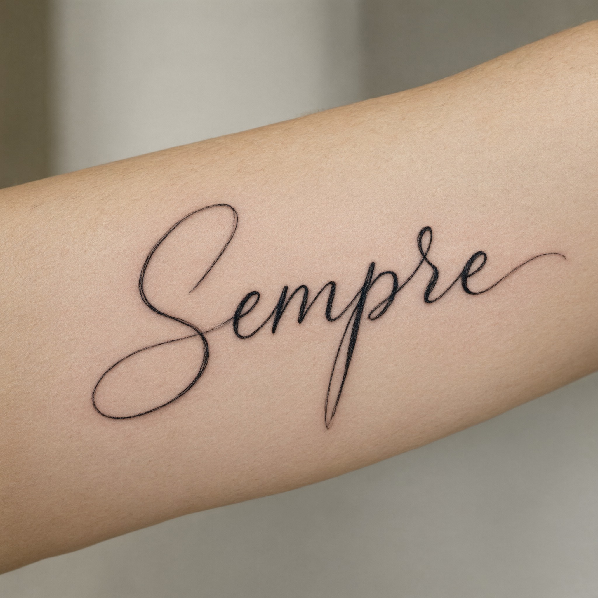 Fonte de IA Letra cursiva para tatuagem gerada no Qwen-Image: a palavra Sempre
