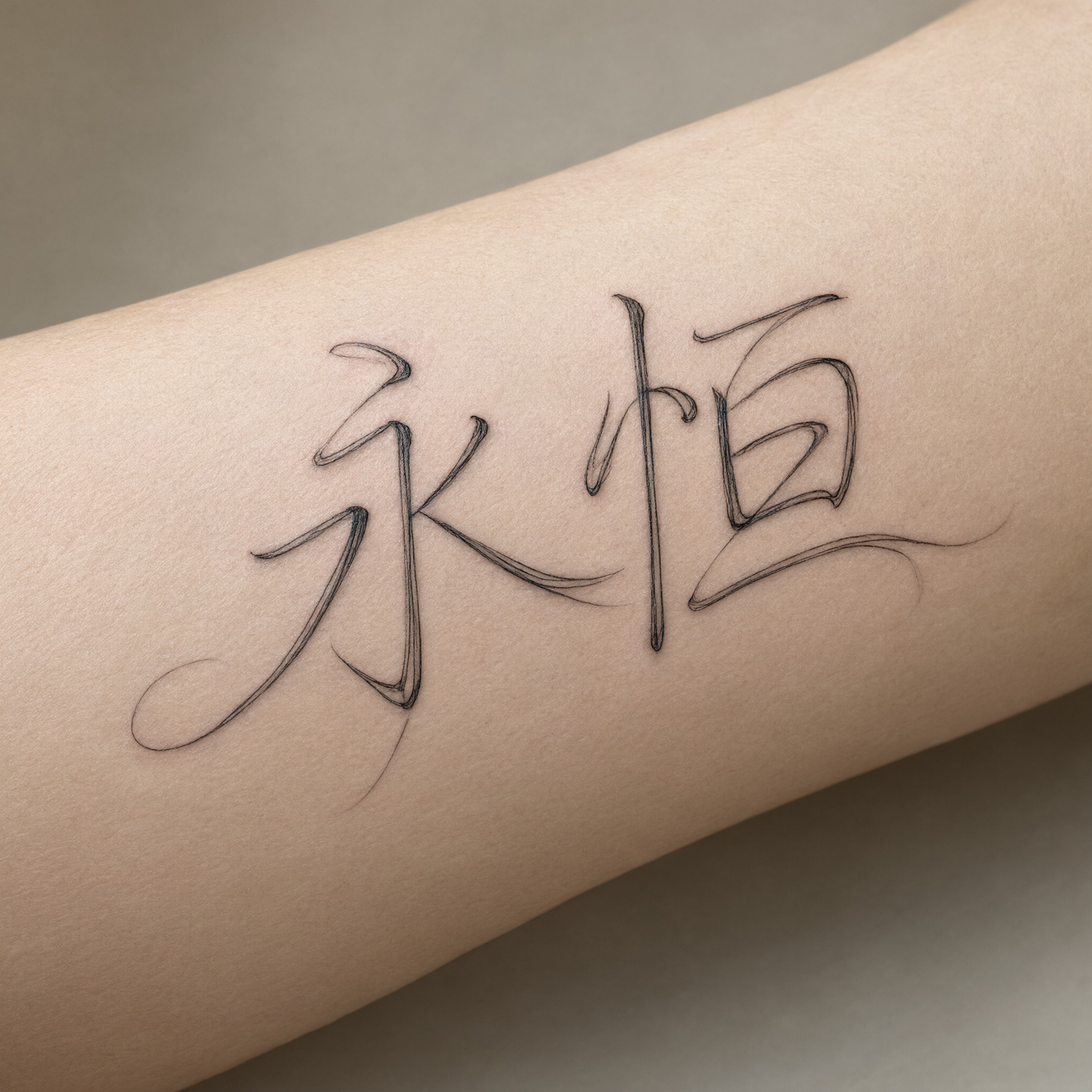 纹身花体字 AI 字体在 Qwen-Image 上的生成结果：文字 永恒