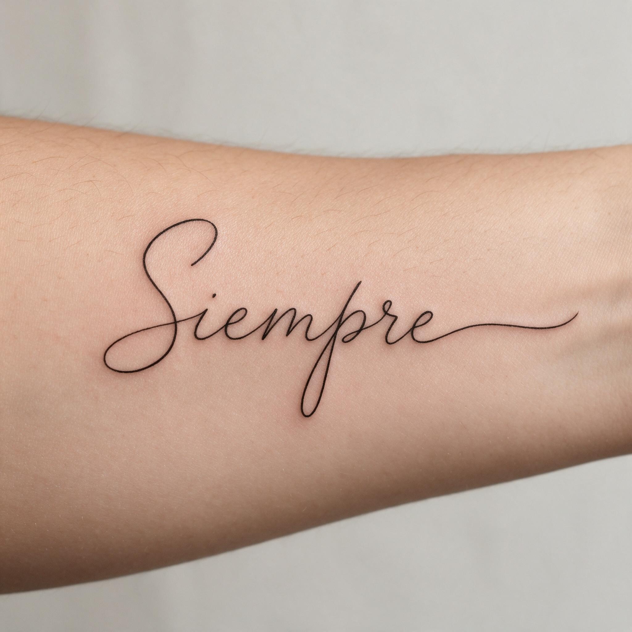 Fuente de IA Letras finas para tatuajes generada con Seedream: la palabra Siempre