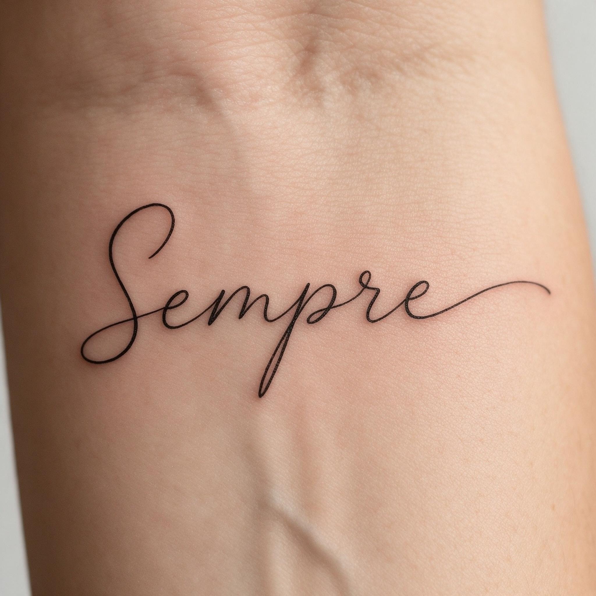 Fonte de IA Letra cursiva para tatuagem gerada no Seedream: a palavra Sempre