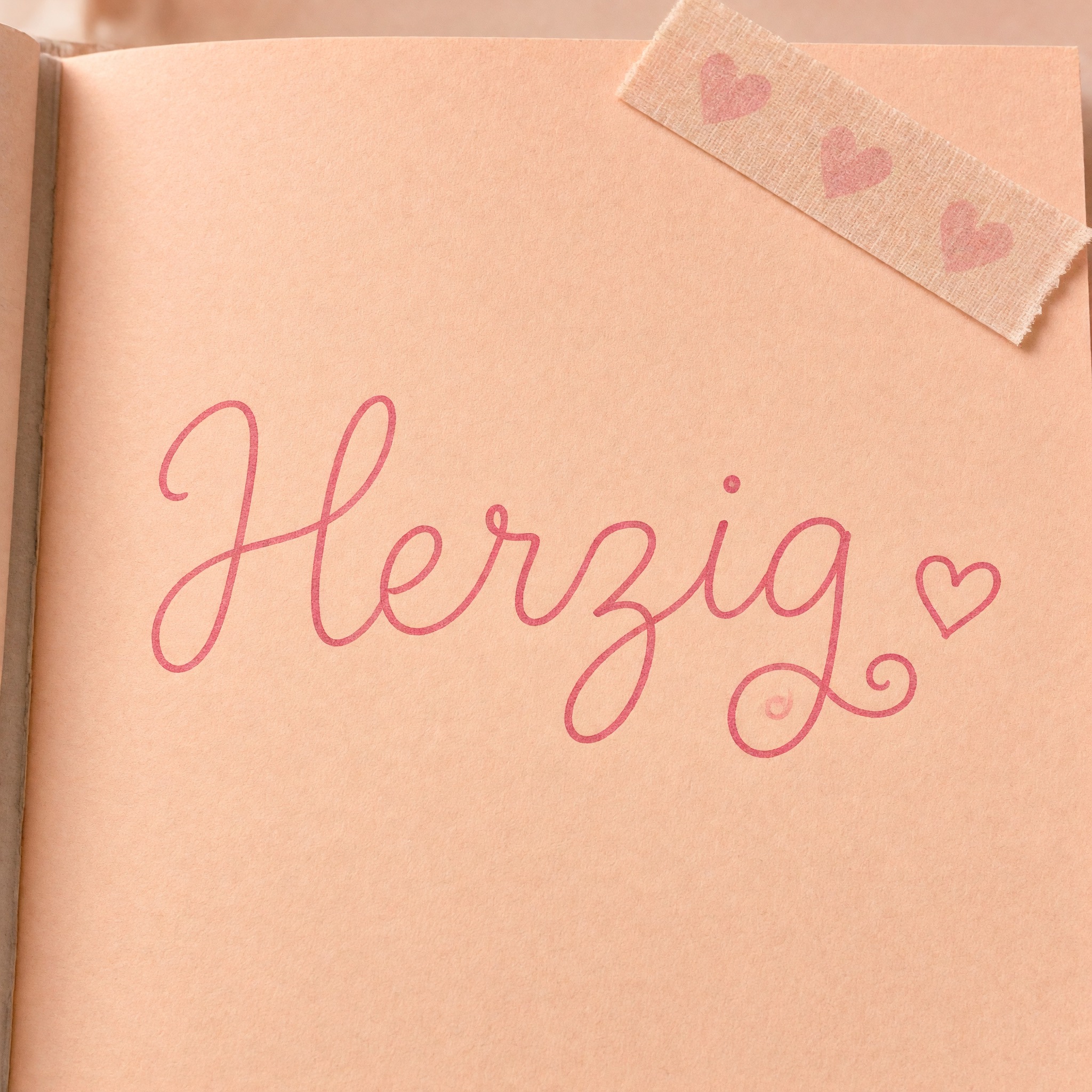 Süße Schreibschrift KI-Schrift, erstellt mit Grok Imagine: das Wort Herzig
