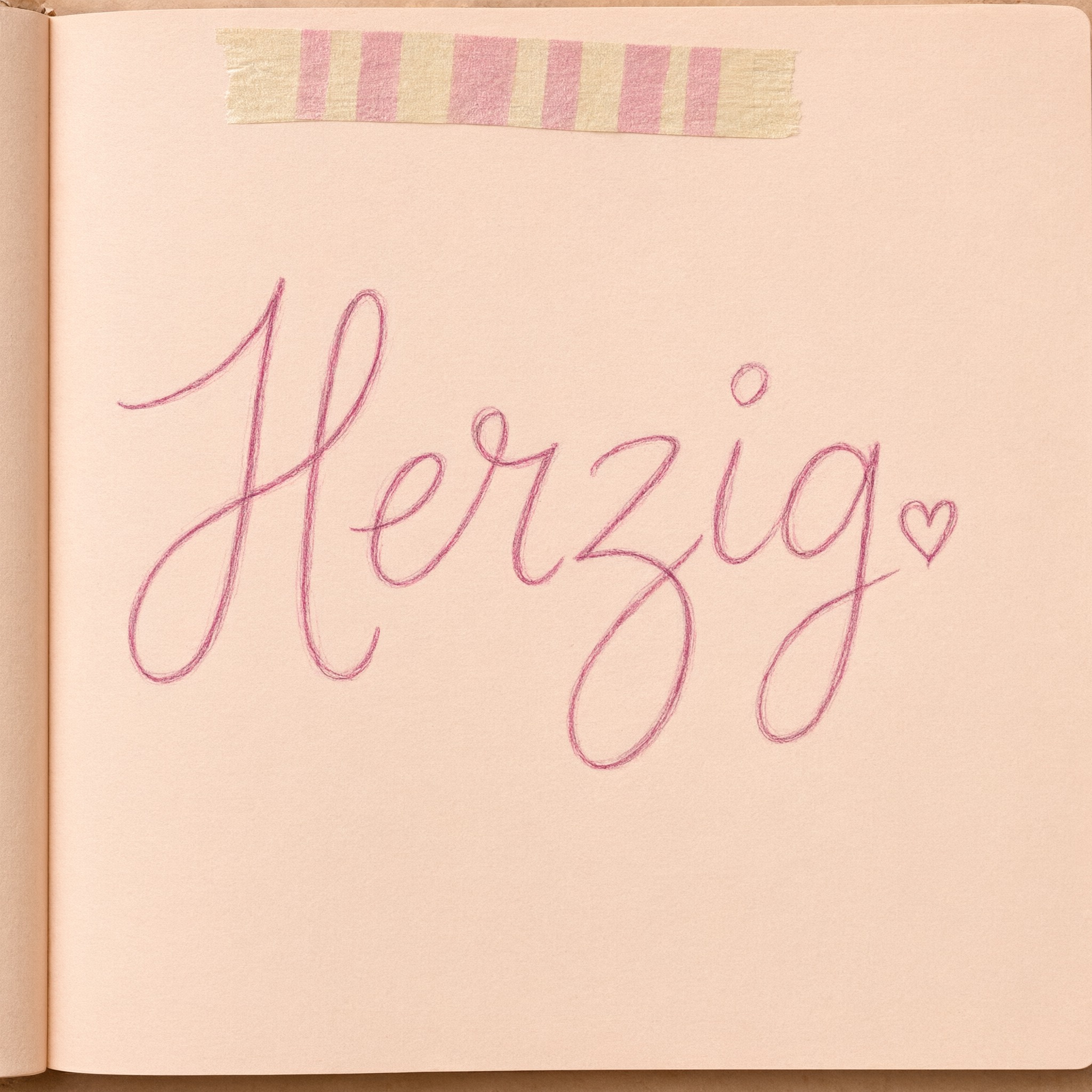 Süße Schreibschrift KI-Schrift, erstellt mit Qwen-Image: das Wort Herzig