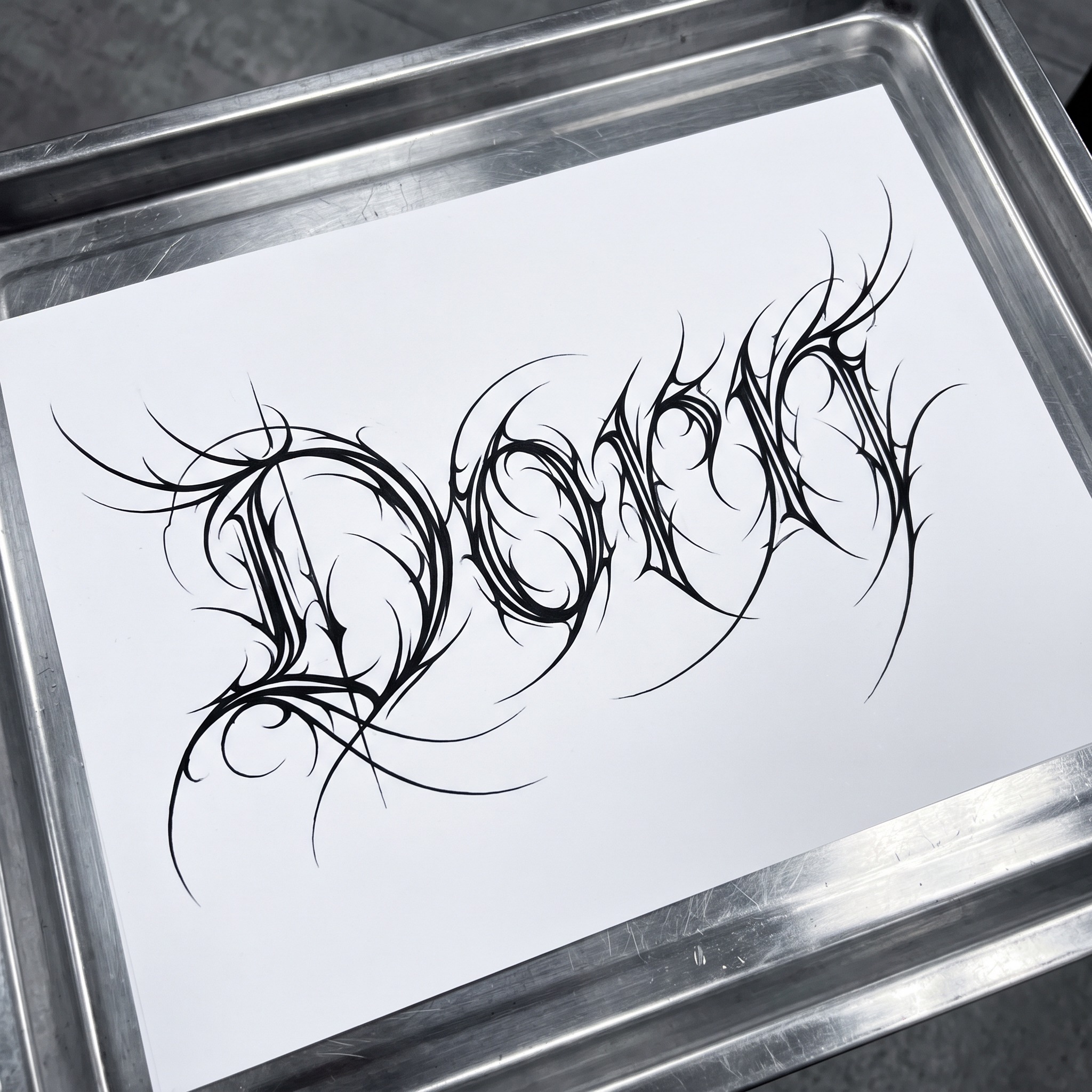 Cyber-Sigilism-Schrift KI-Schrift, erstellt mit Nano Banana: das Wort Dorn