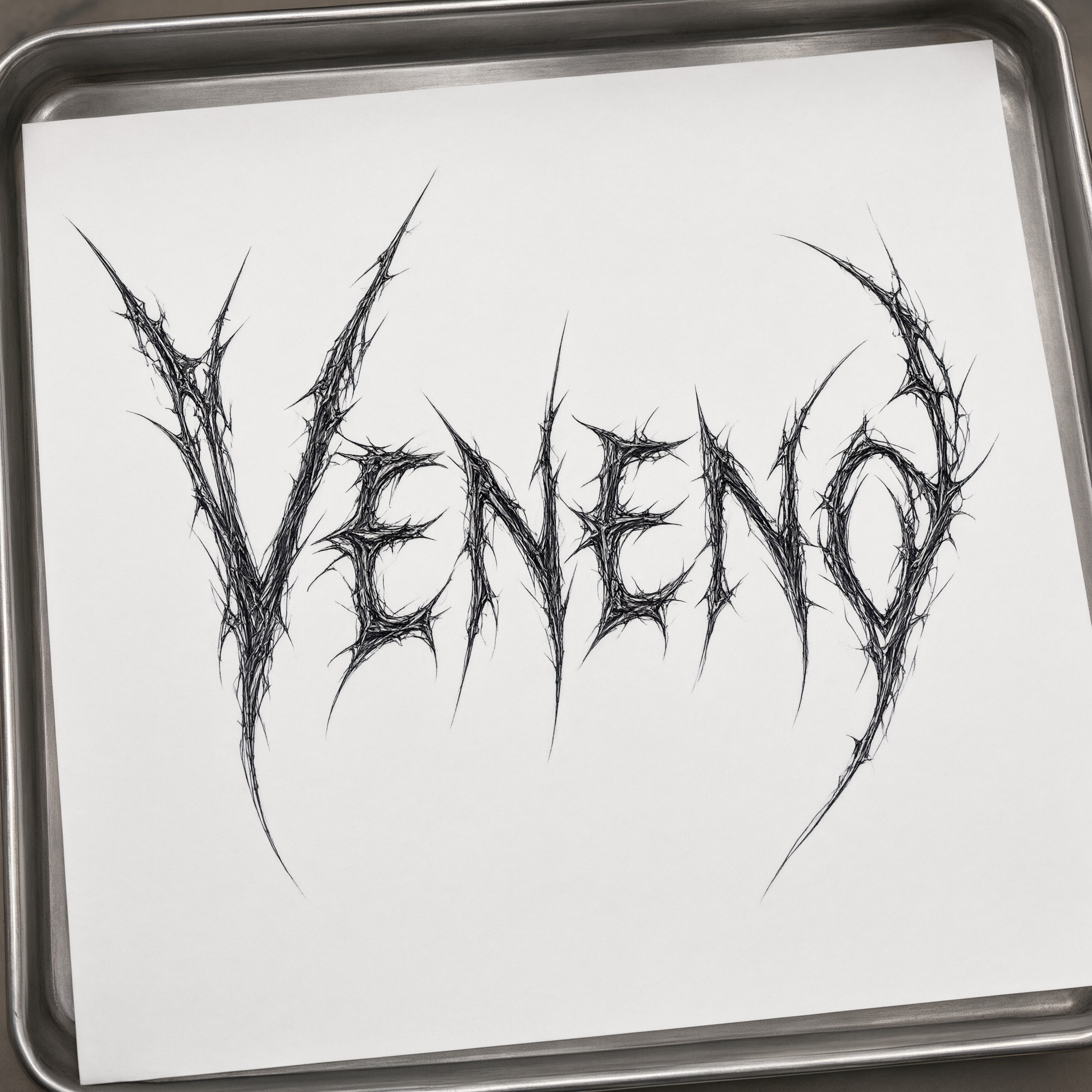 Fuente de IA Letras cyber sigilism generada con Qwen-Image: la palabra Veneno