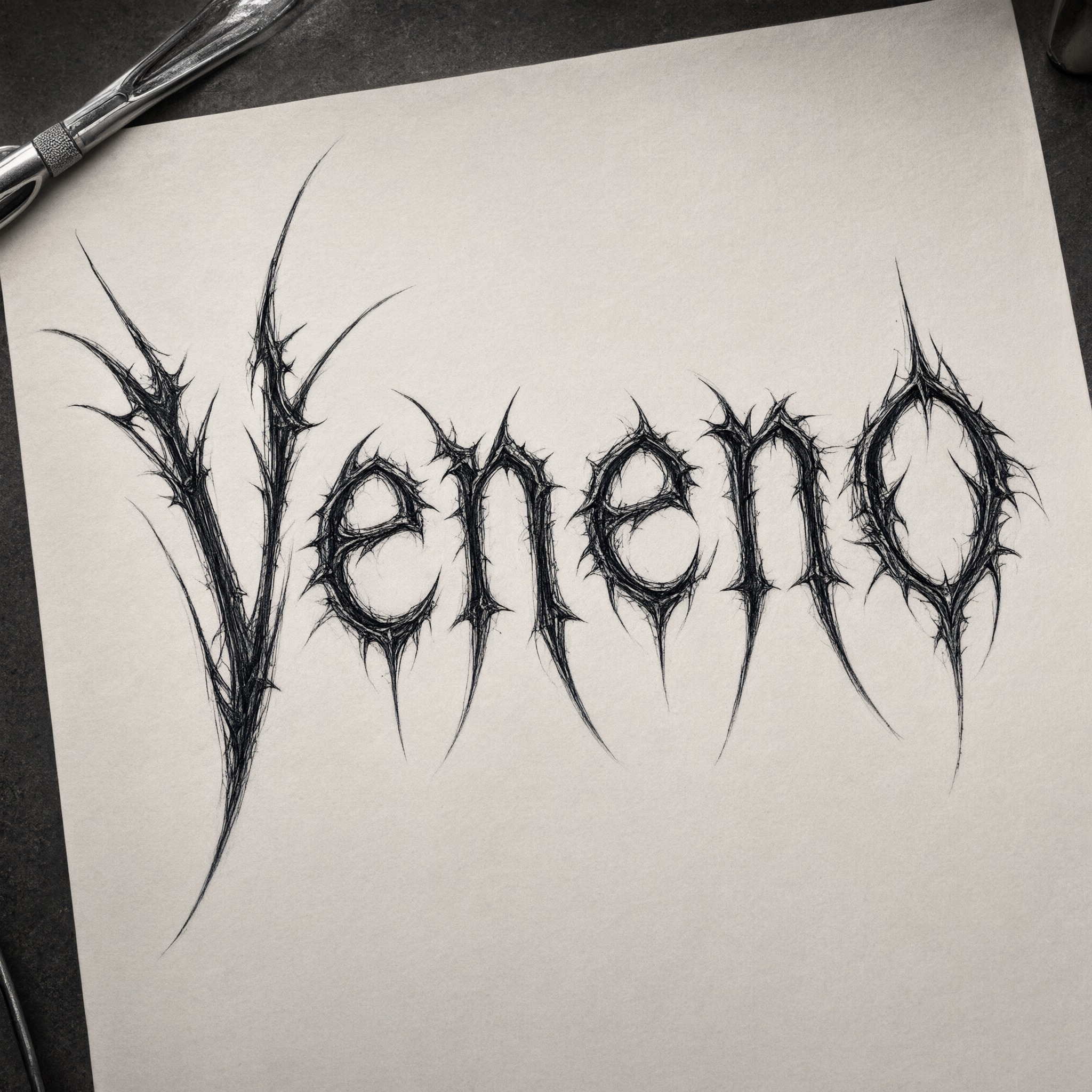 Fonte de IA Letra cyber sigilism gerada no Qwen-Image: a palavra Veneno