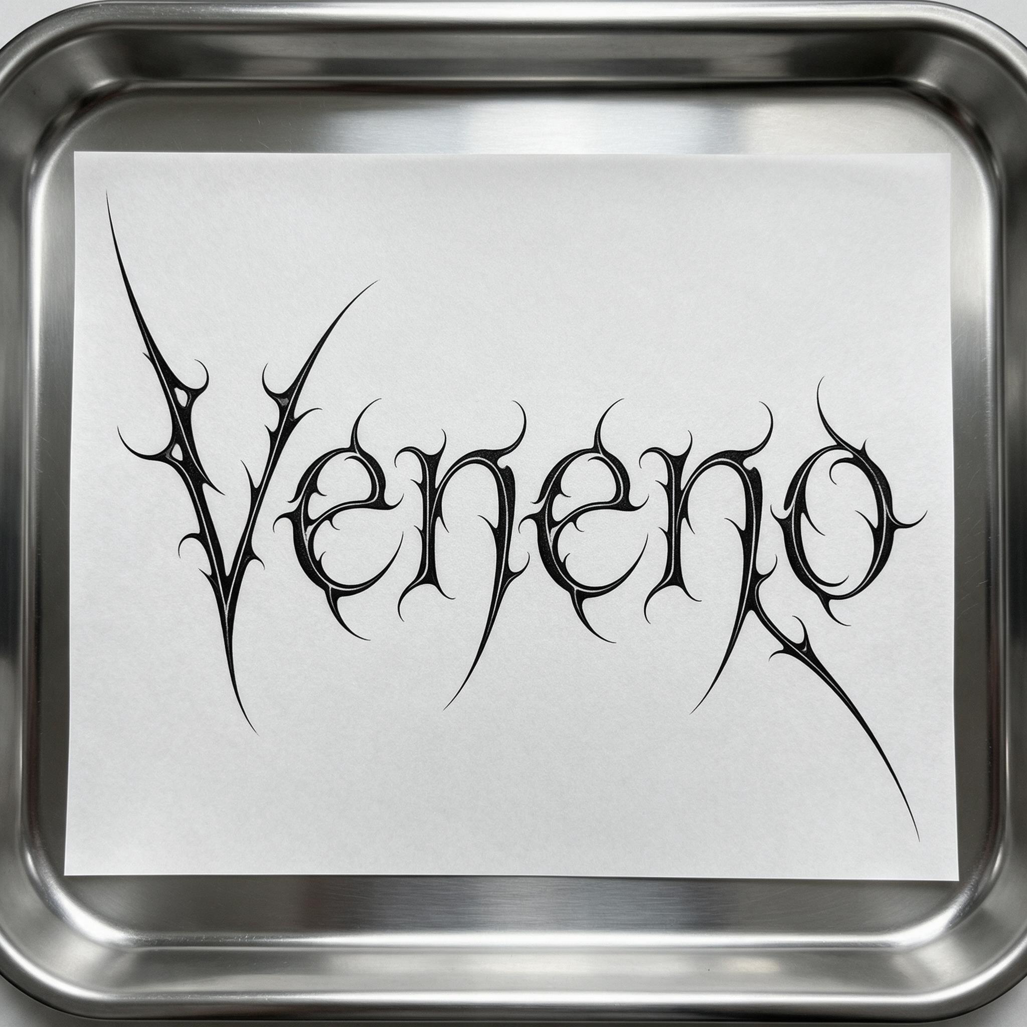 Fuente de IA Letras cyber sigilism generada con Seedream: la palabra Veneno