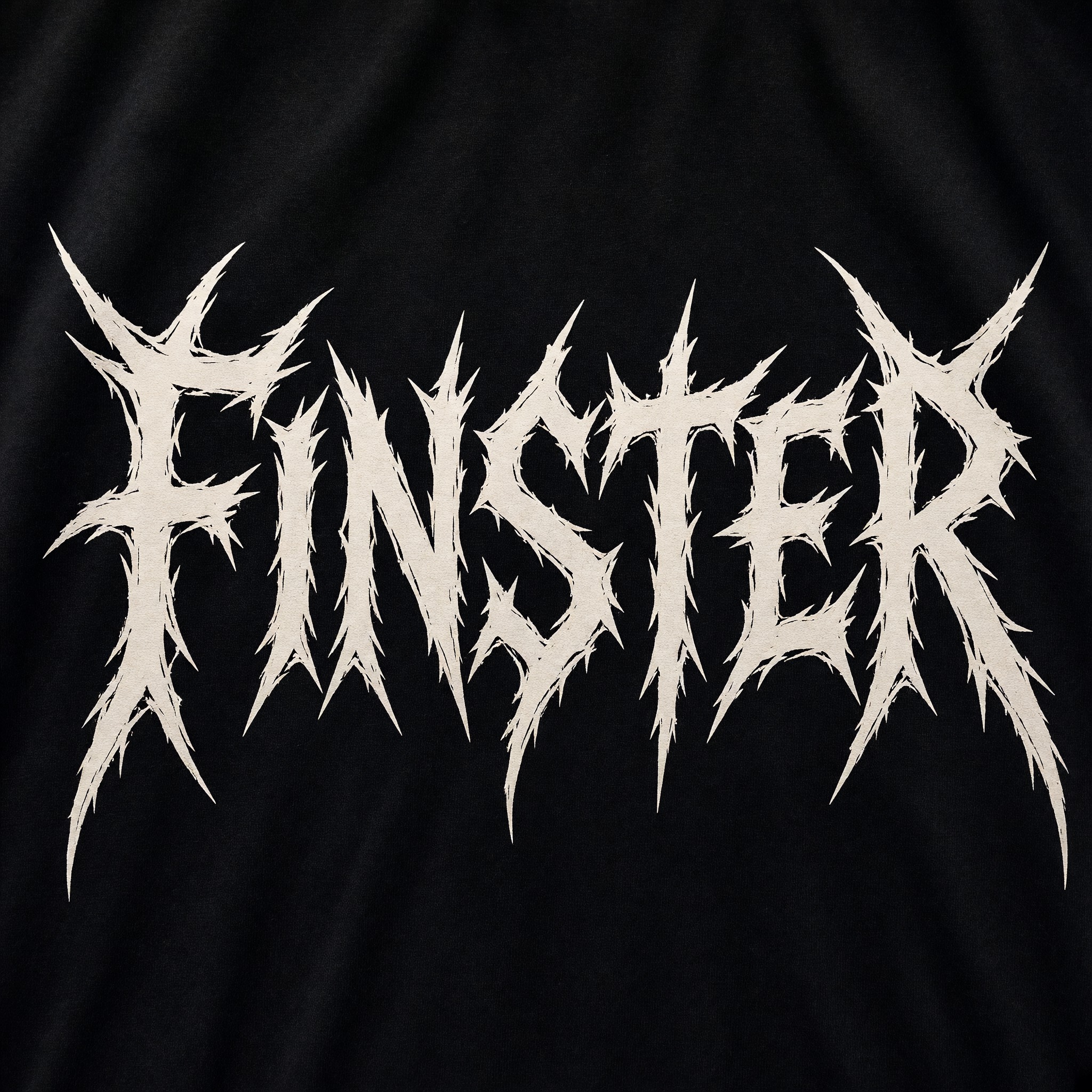 Death-Metal-Schrift KI-Schrift, erstellt mit Grok Imagine: das Wort FINSTER