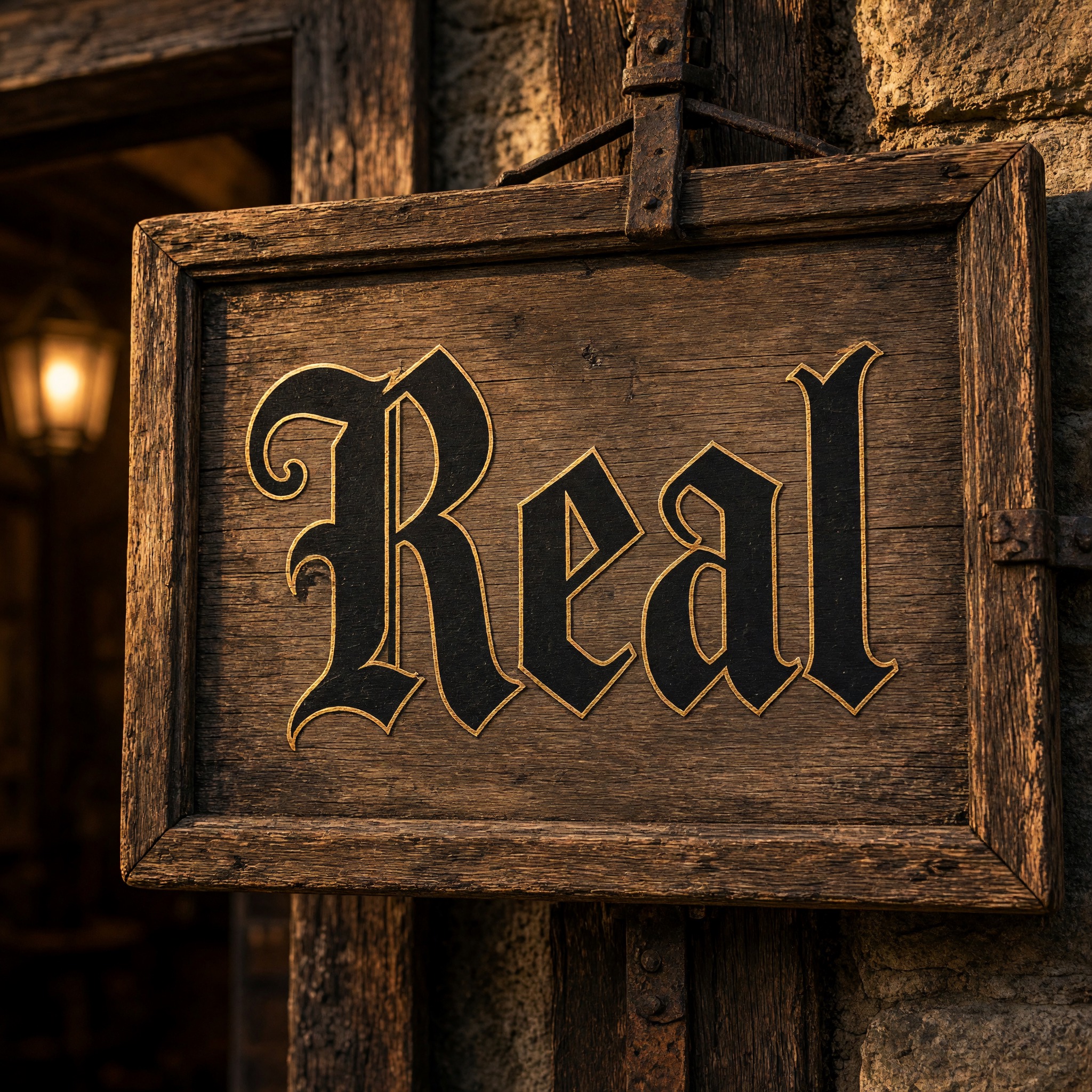 Fuente de IA Letra Fraktur generada con Grok Imagine: la palabra Real