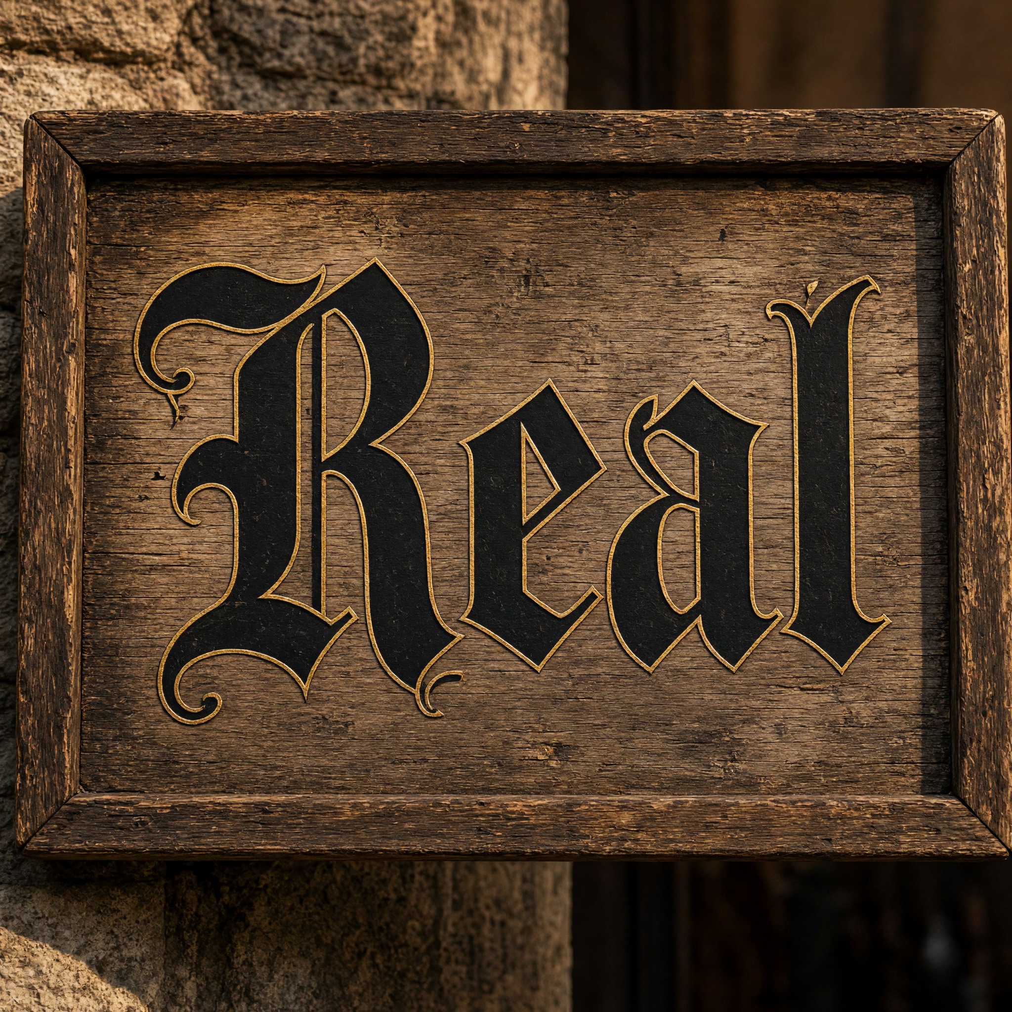 Fonte de IA Letra Fraktur gerada no Grok Imagine: a palavra Real