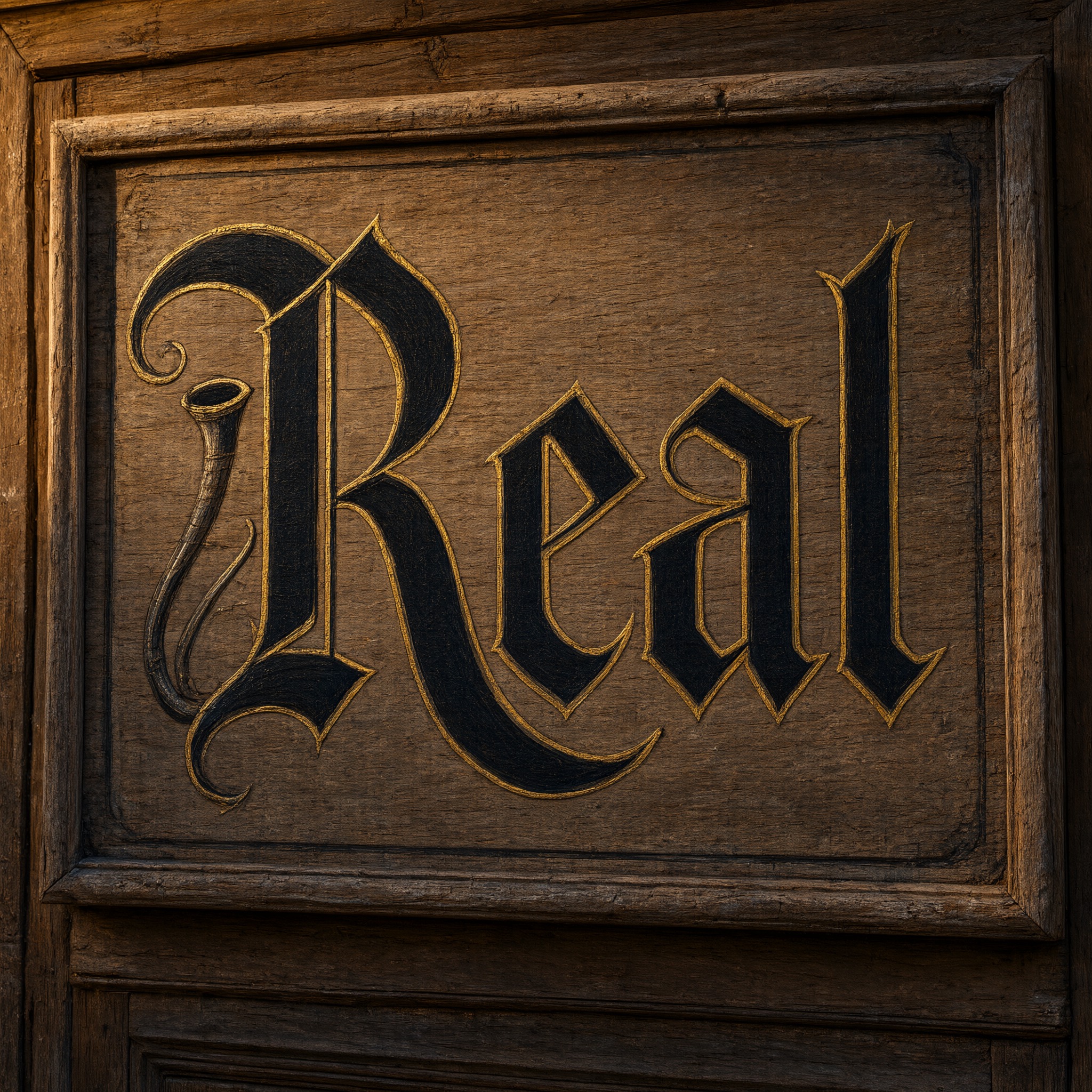 Fuente de IA Letra Fraktur generada con Qwen-Image: la palabra Real