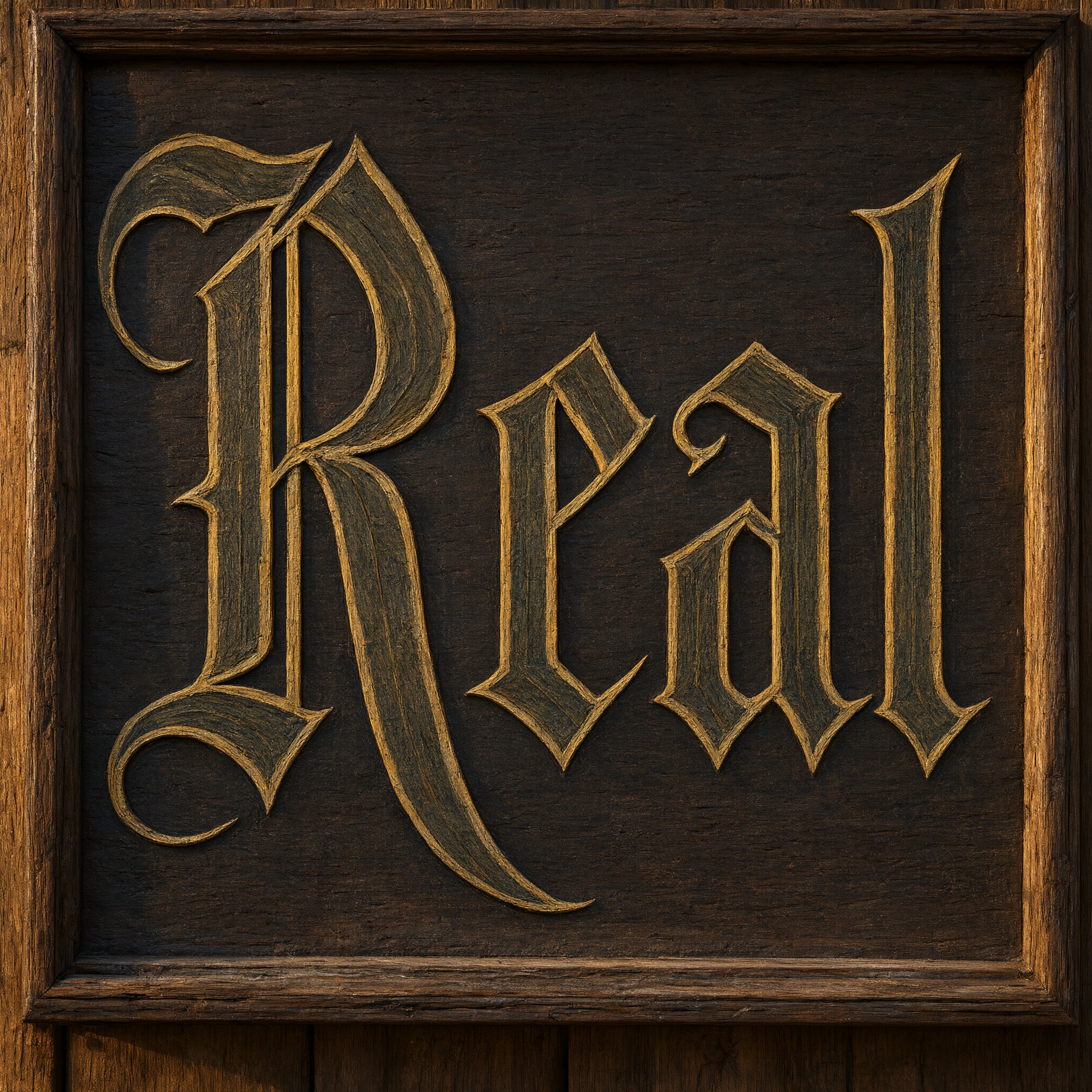Fonte de IA Letra Fraktur gerada no Qwen-Image: a palavra Real