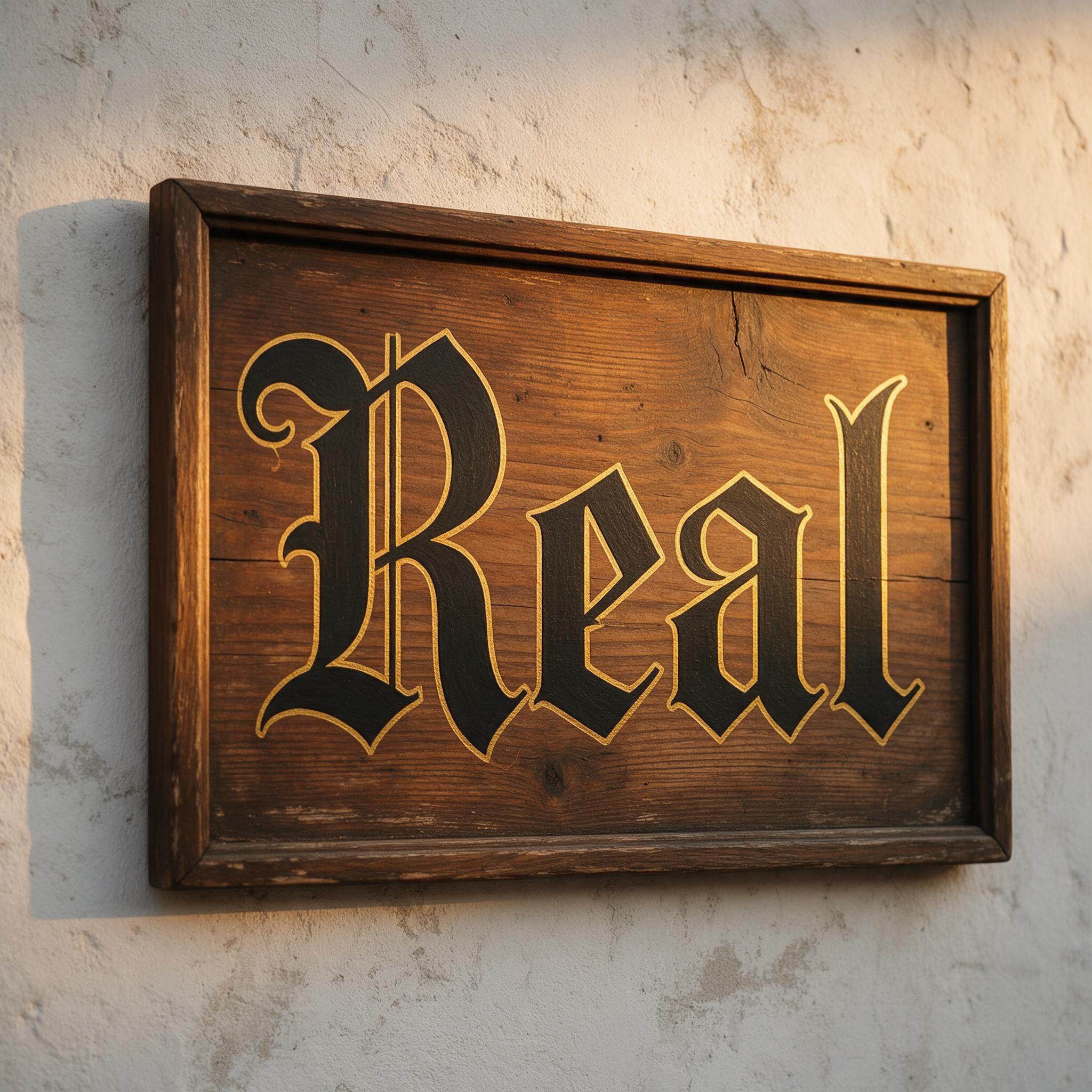 Fuente de IA Letra Fraktur generada con Seedream: la palabra Real