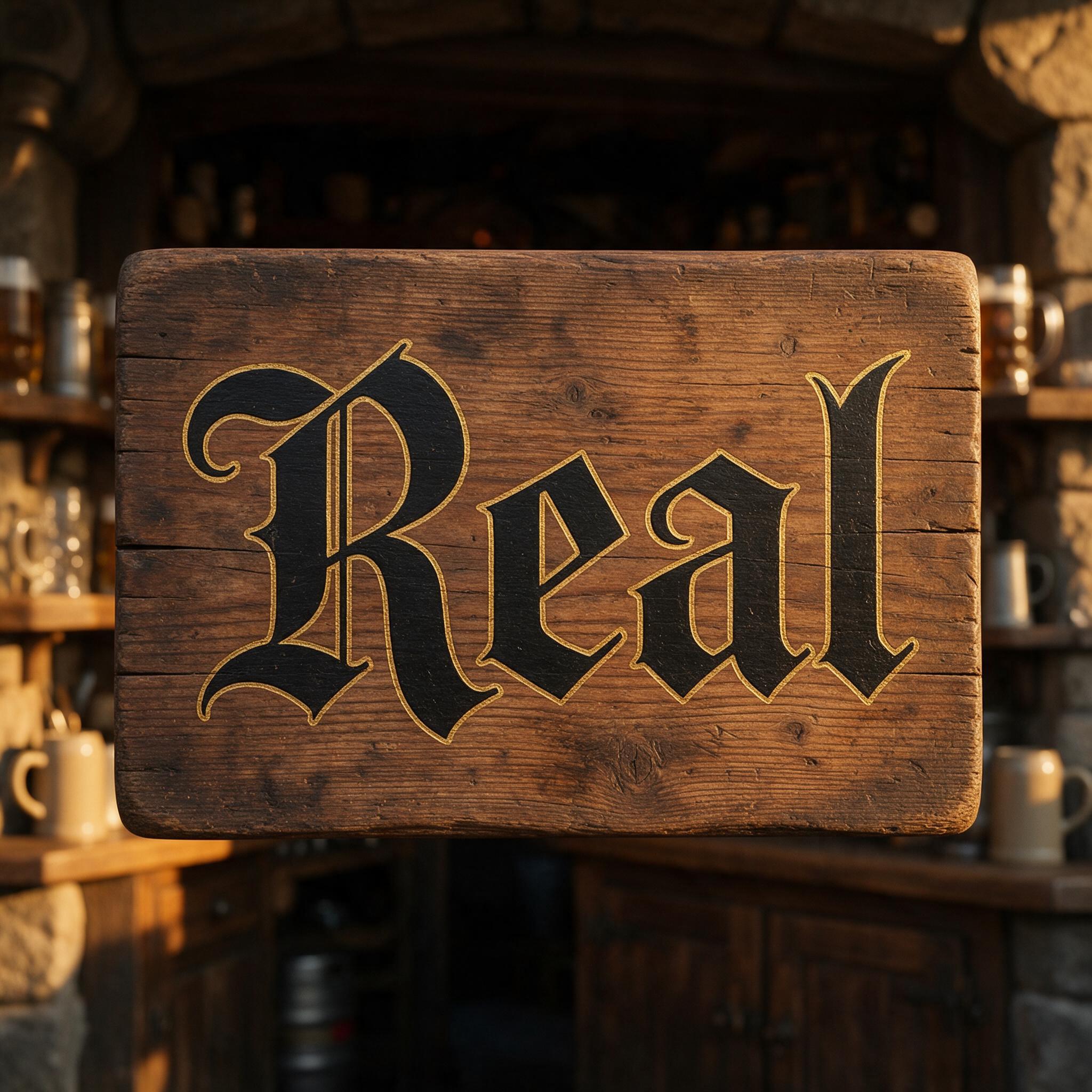 Fonte de IA Letra Fraktur gerada no Seedream: a palavra Real