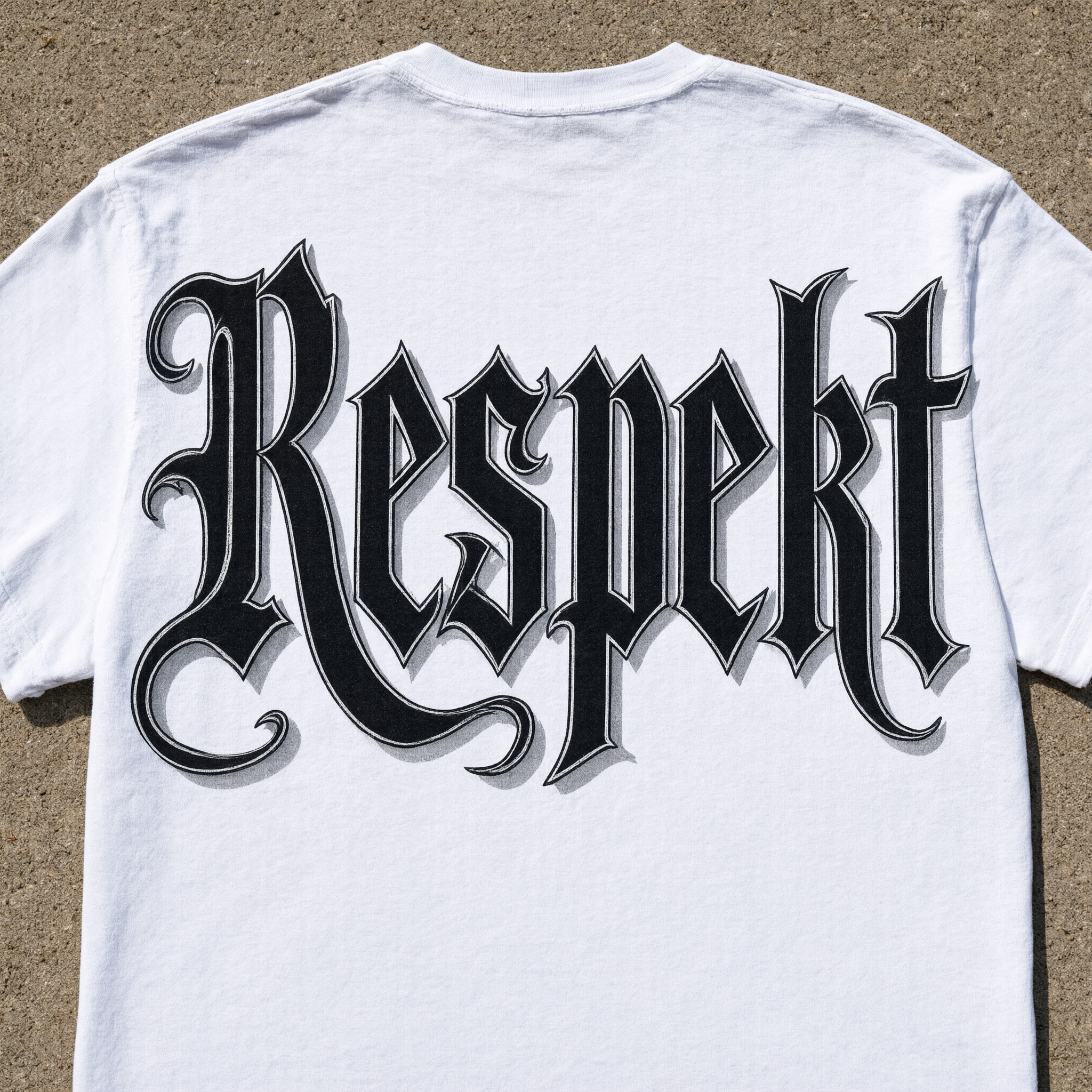 Gangster-Schrift KI-Schrift, erstellt mit Qwen-Image: das Wort Respekt