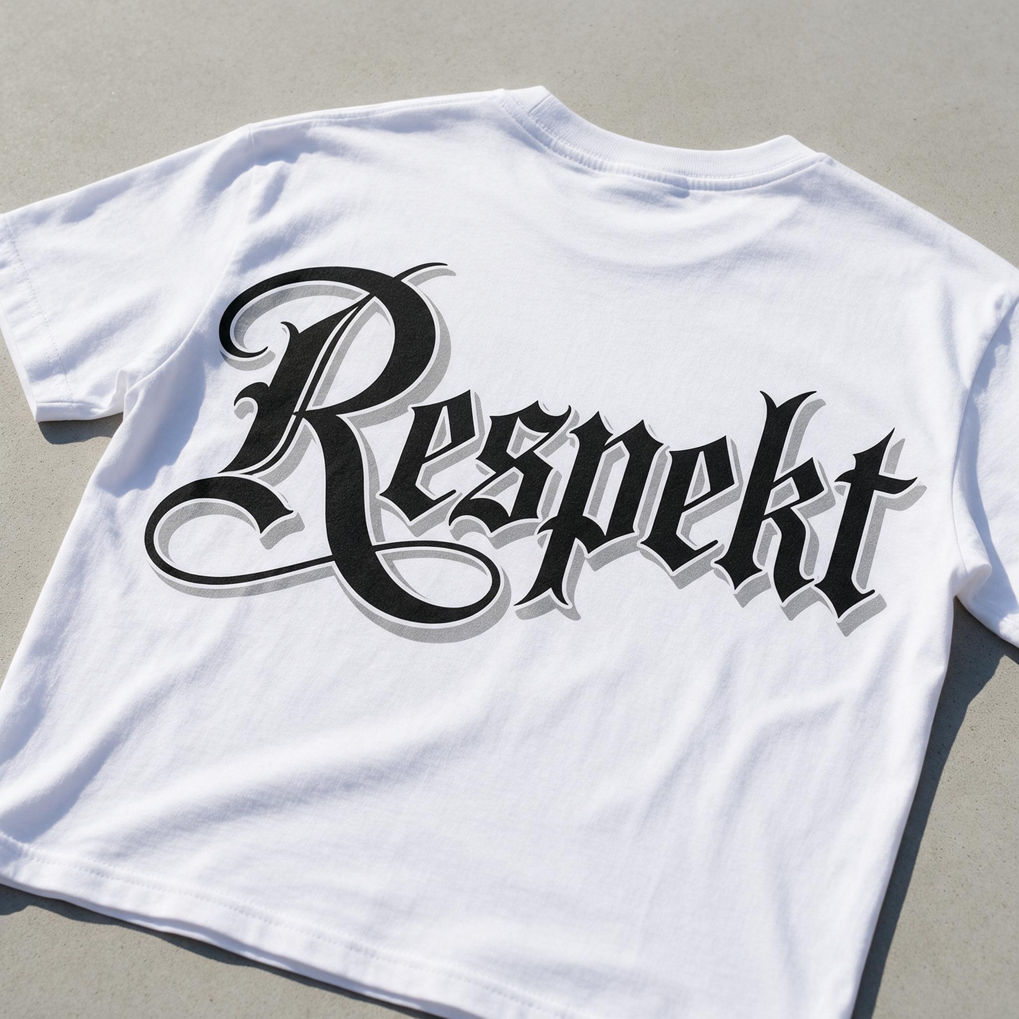 Gangster-Schrift KI-Schrift, erstellt mit Seedream: das Wort Respekt