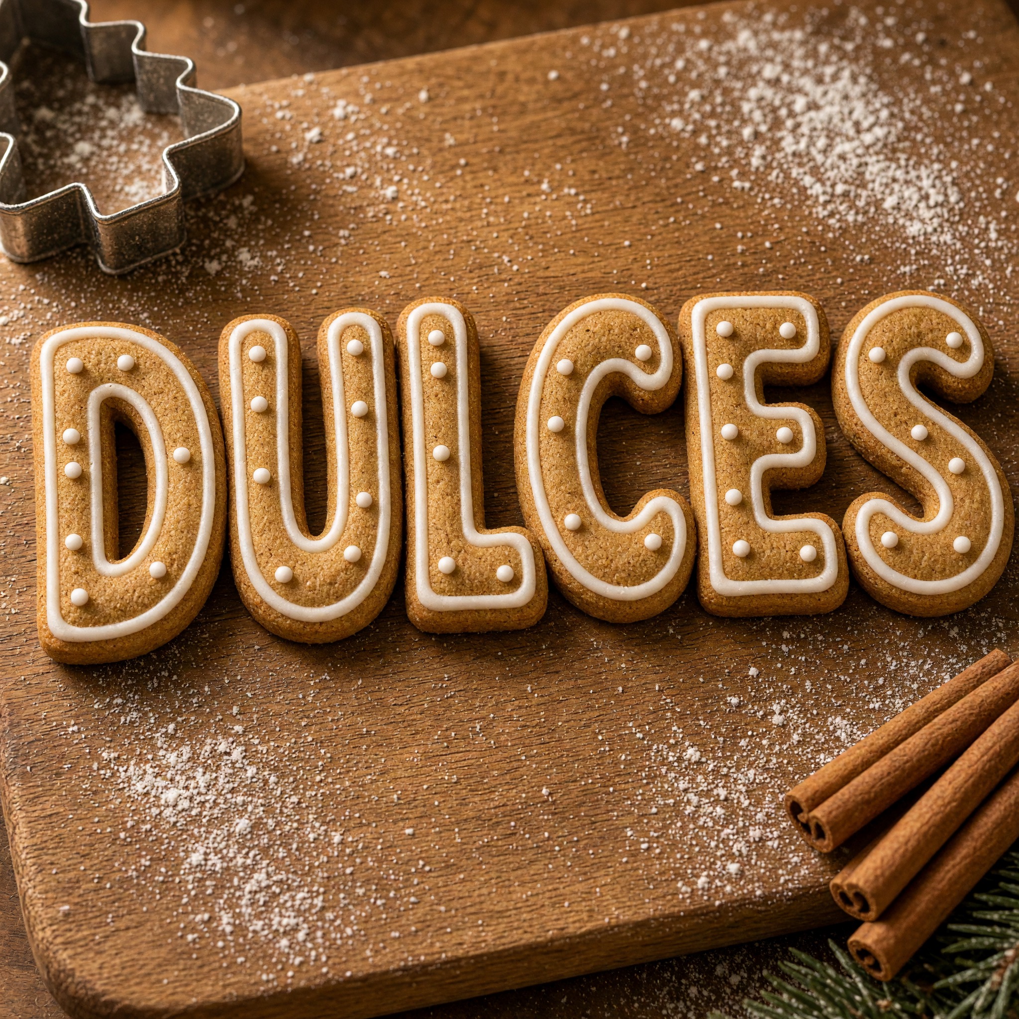 Fuente de IA Letras de galleta de jengibre generada con Grok Imagine: la palabra DULCES
