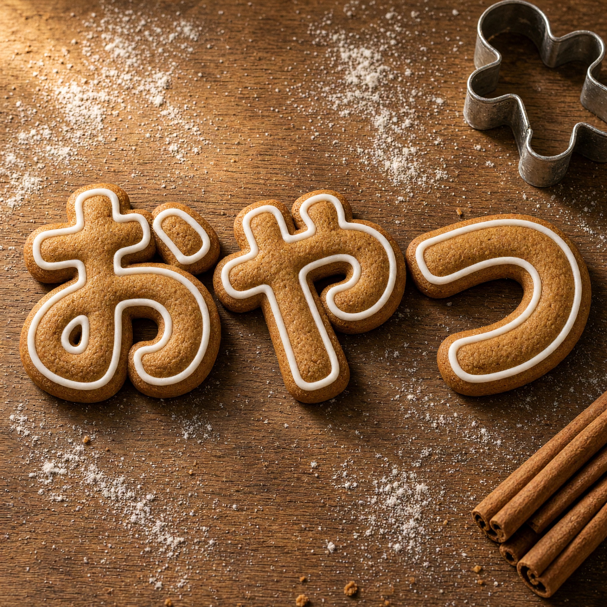 Grok Imagine で生成した ジンジャークッキー文字 AIフォント:文字「おやつ」